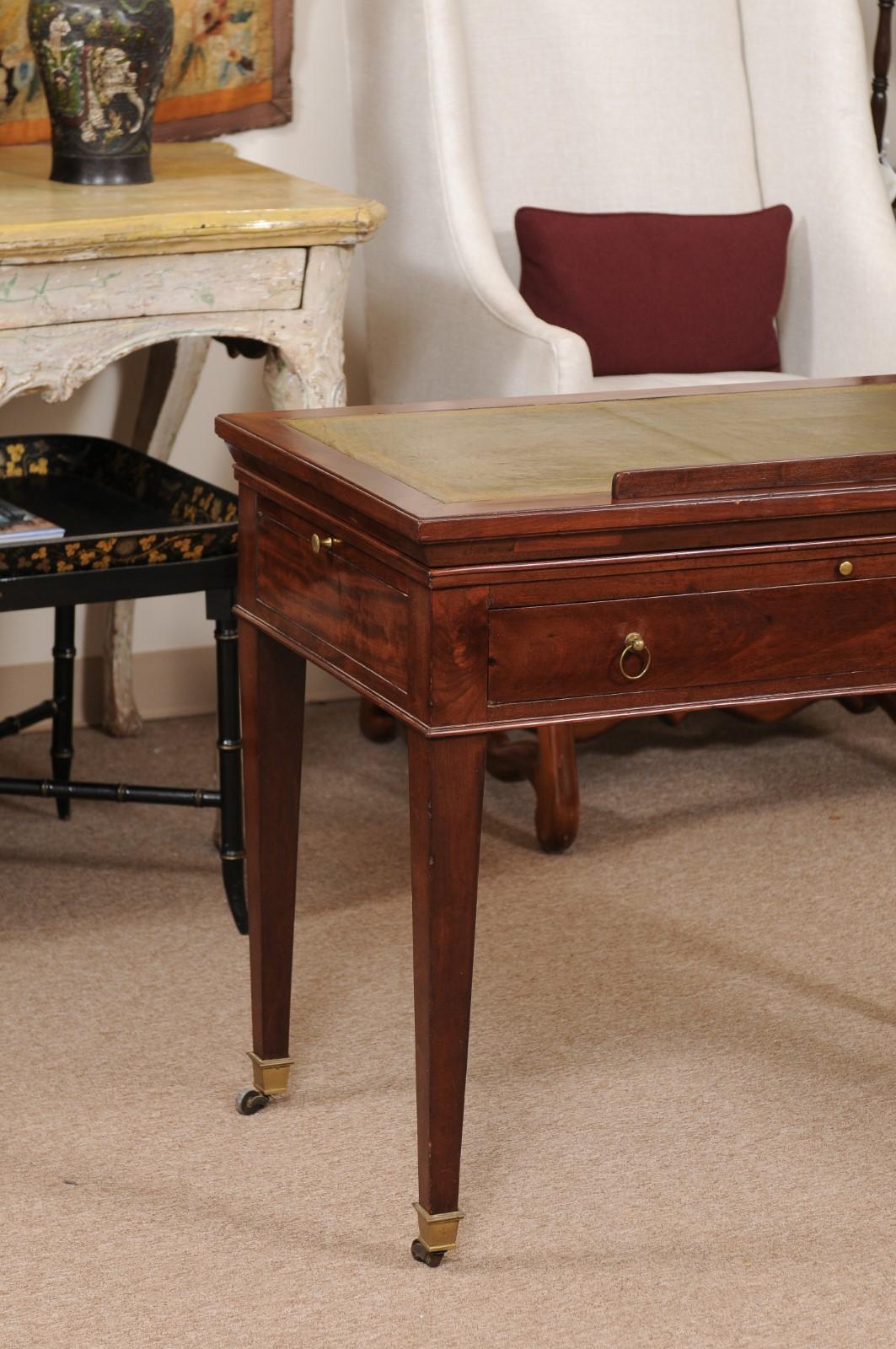 French Louis XVI Mahogany Architect’s Desk with Leather Top, France ca. 1800 For Sale