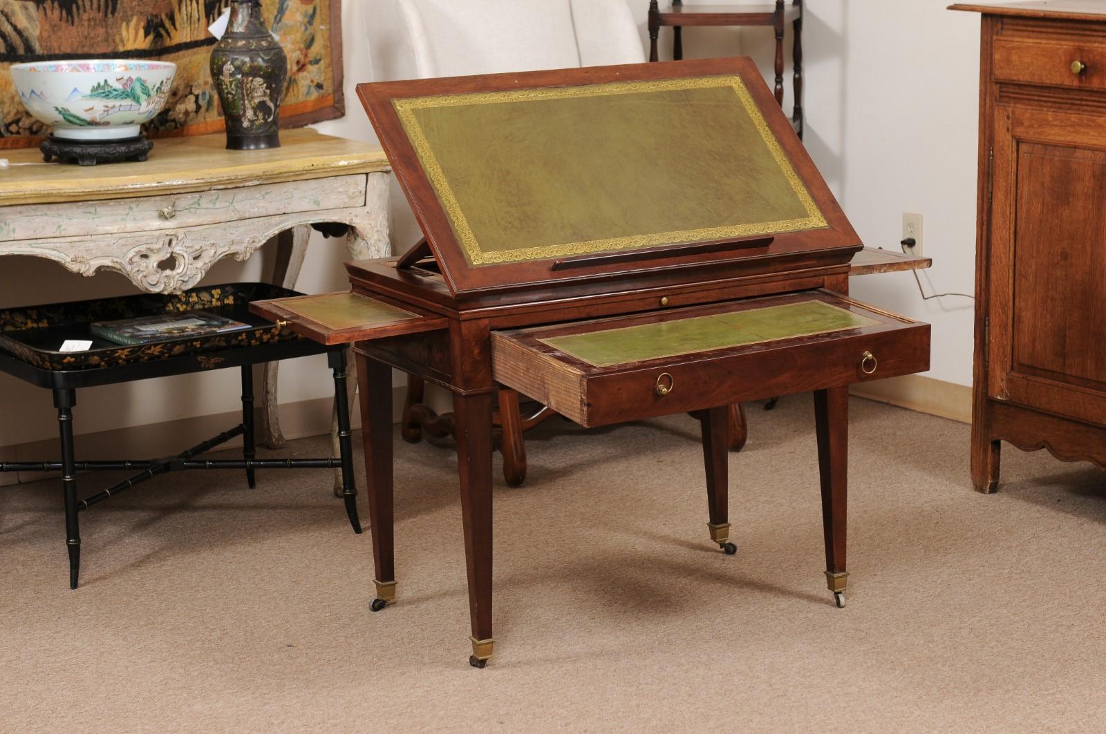 Louis XVI Mahogany Architect’s Desk with Leather Top, France ca. 1800 For Sale 1