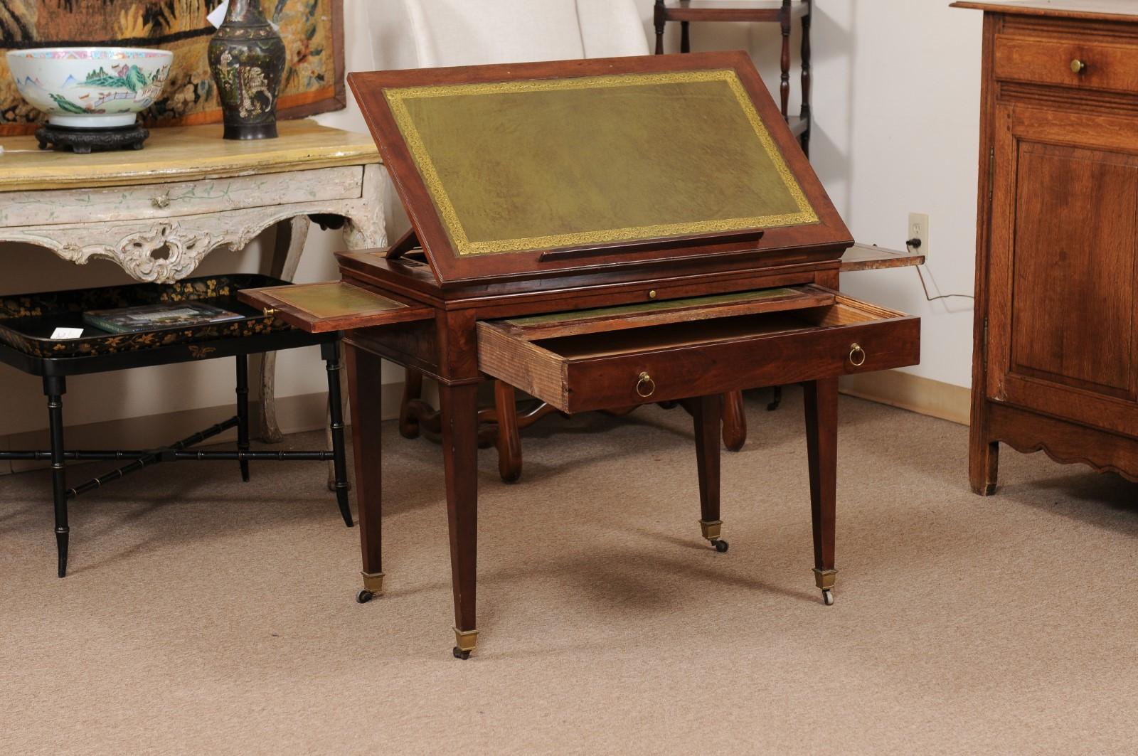 Louis XVI Mahogany Architect’s Desk with Leather Top, France ca. 1800 For Sale 2