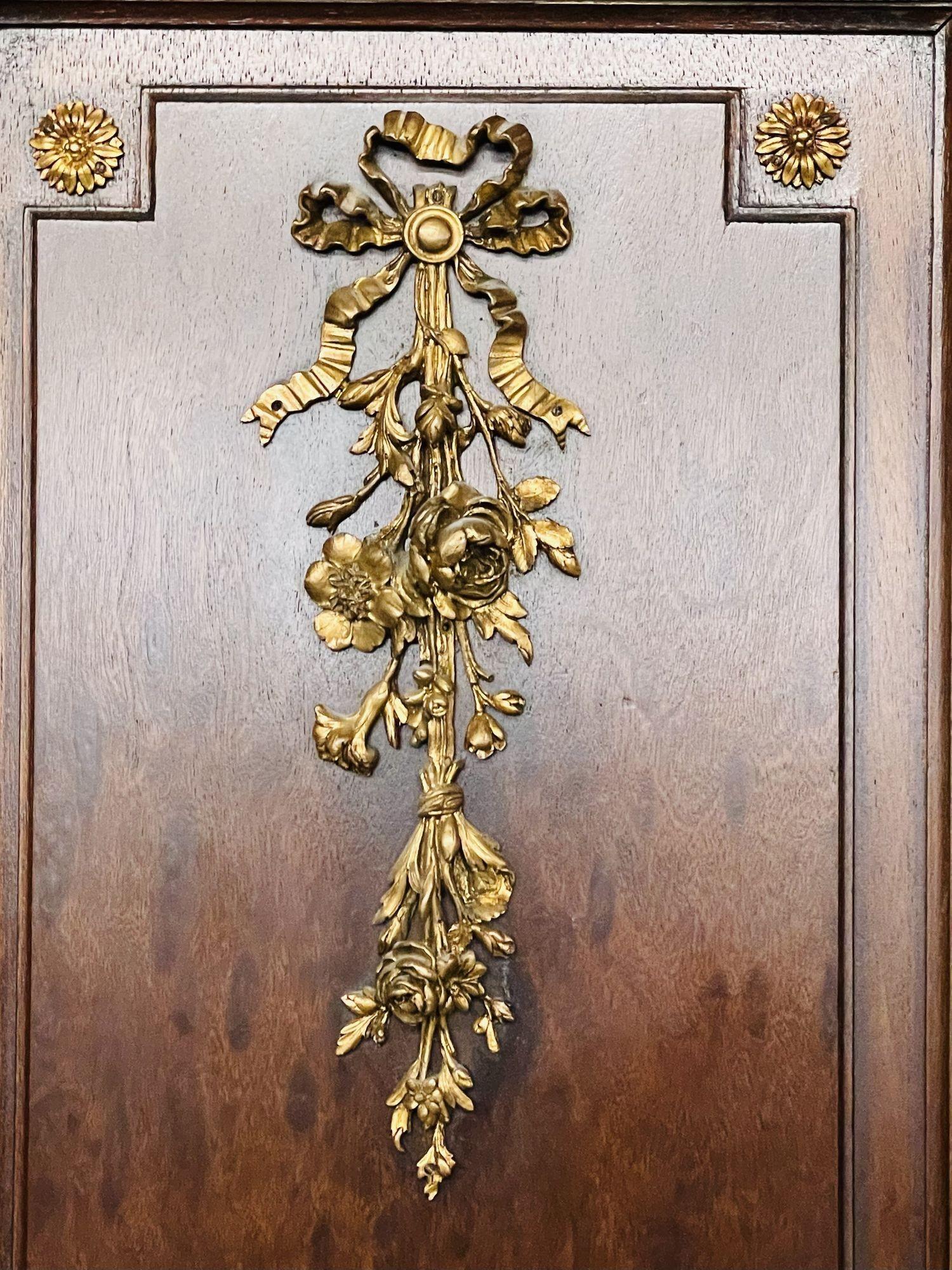 Louis XVI Mahogany Armoire, Mercier Frères, Dore Bronze, Beveled Mirror 4