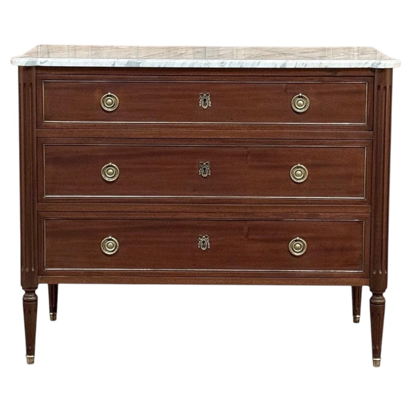 Louis XVI Mahogany Carrara Marble Top Commode For Sale