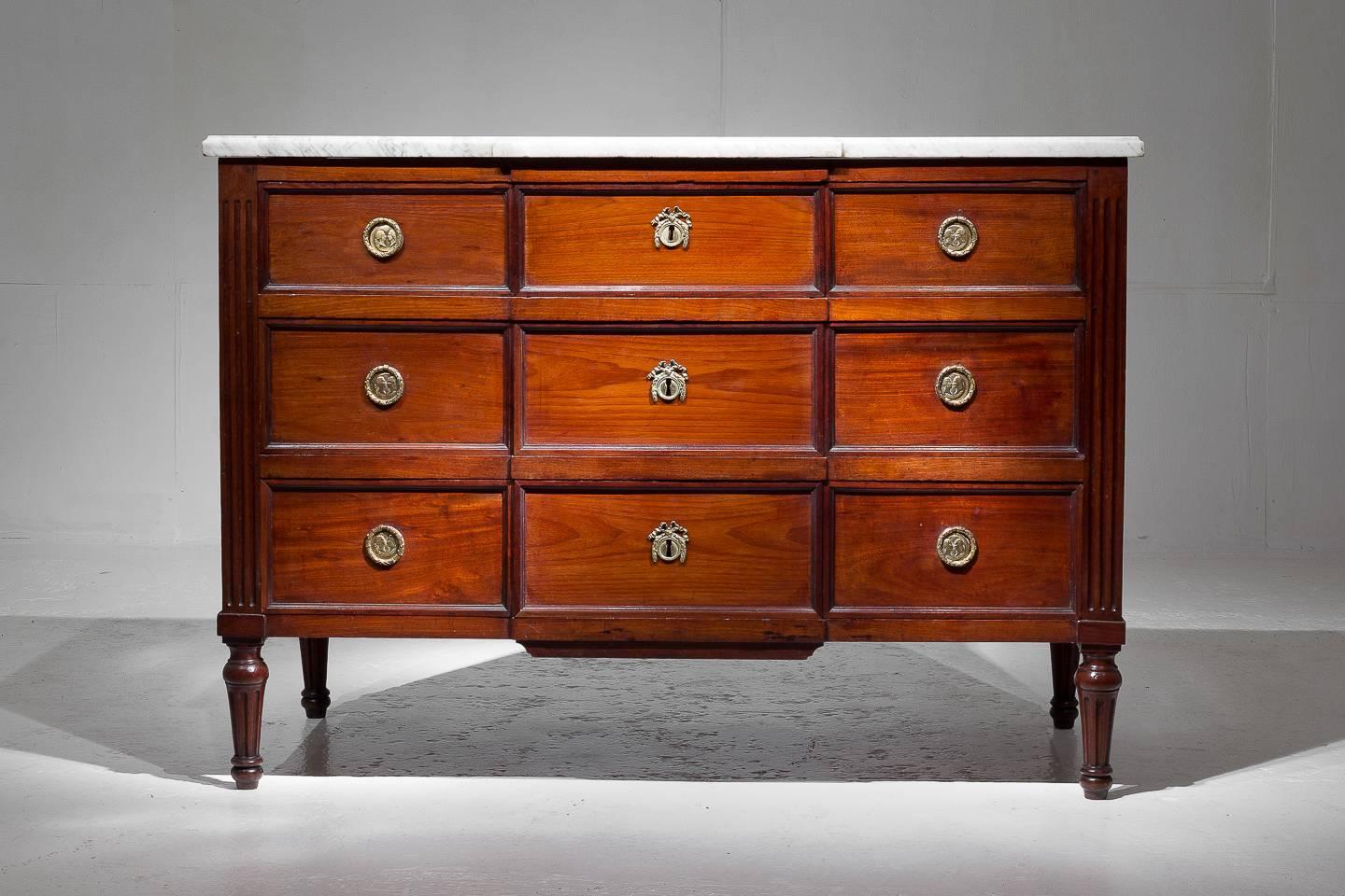 Late 18th century French mahogany break front commode.

 