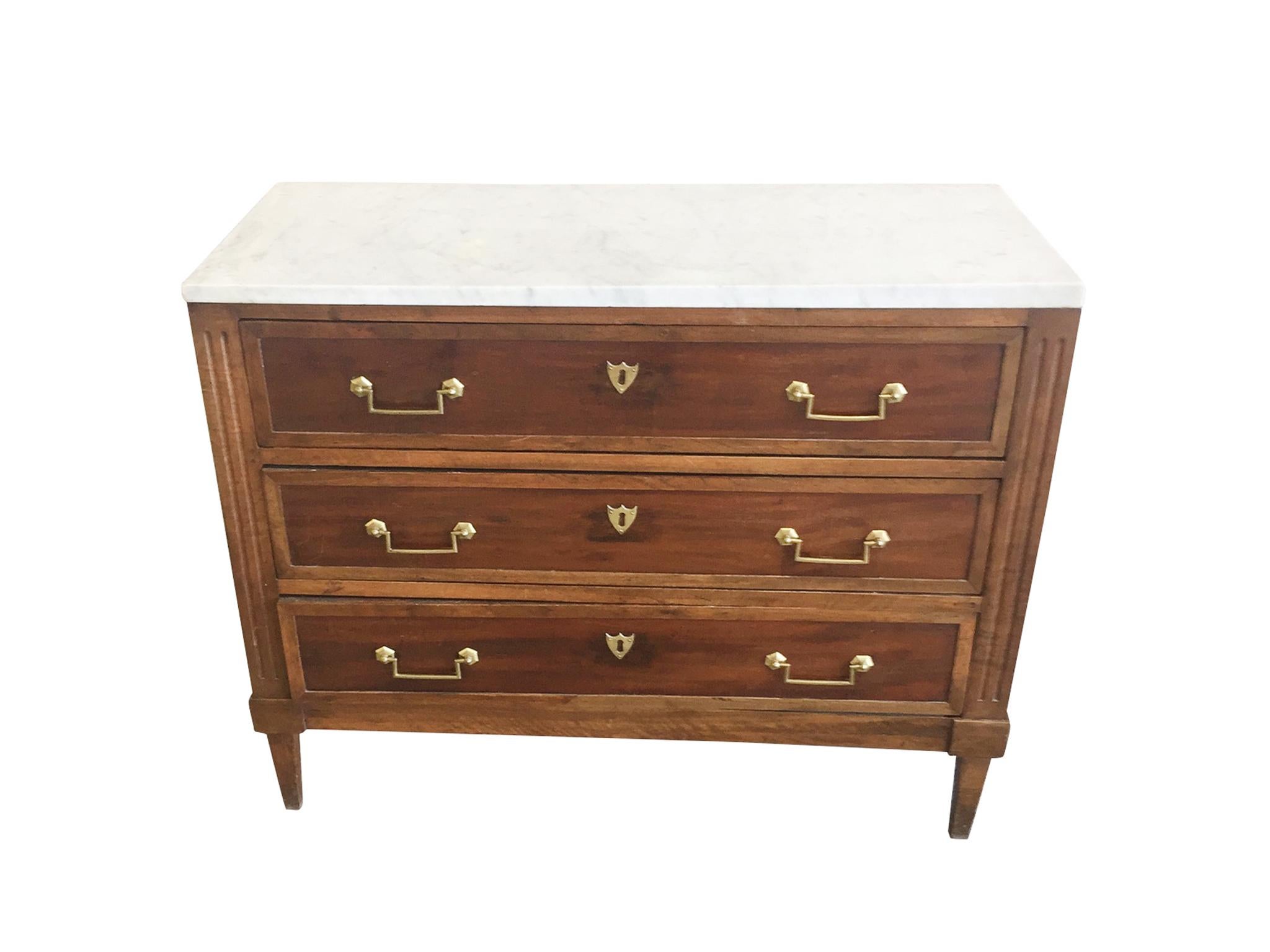 European Louis XVI Mahogany Commode with Marble Top