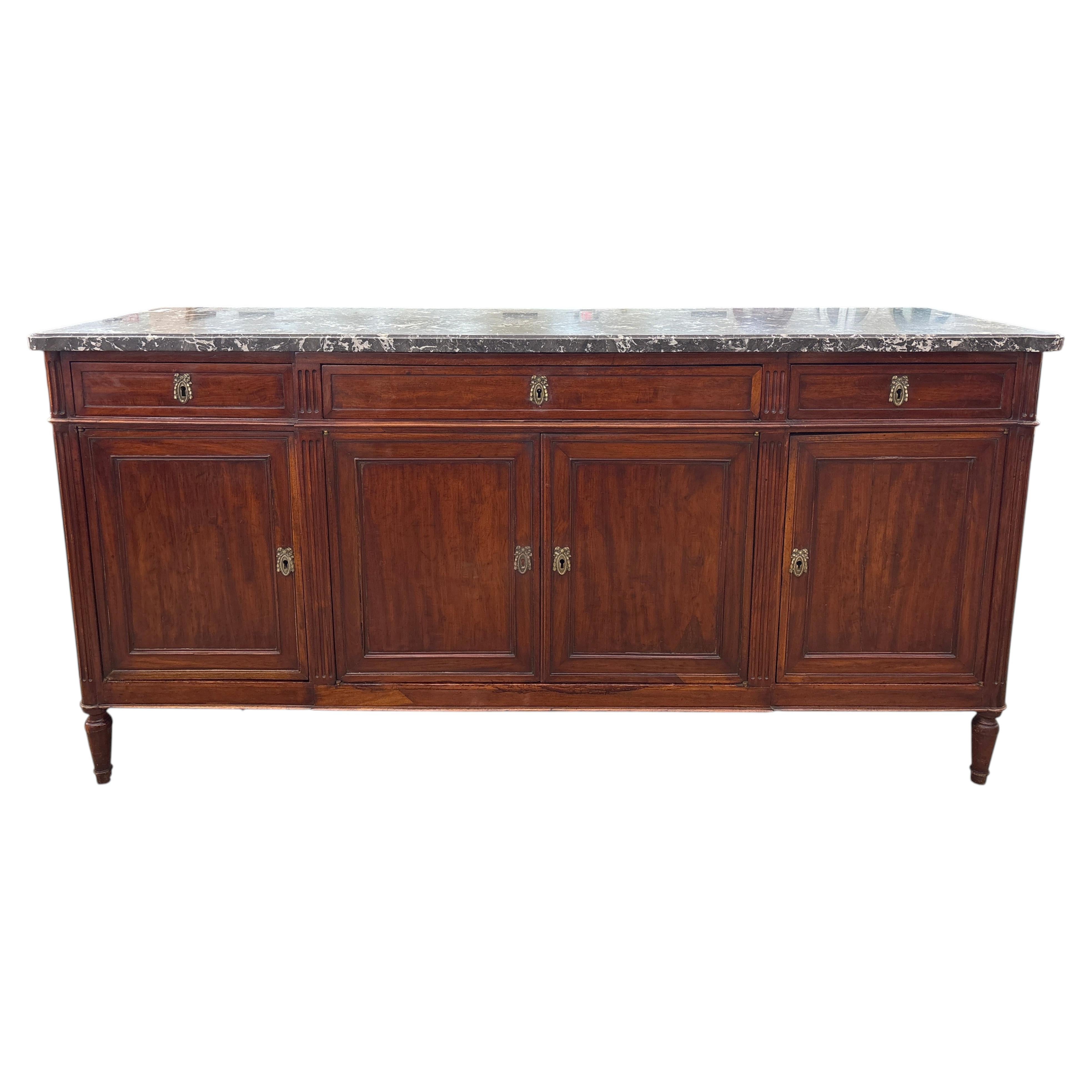 Sideboard im Stil Ludwigs XVI. aus Mahagoni mit einer Platte aus Ste-Anne-Marmor, um 1780