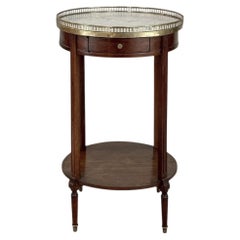 Mesa de caoba estilo Luis XVI ~ Gueridón con mármol de Carrara y latón