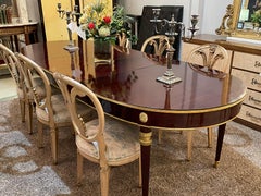 Louis XVI Maison Jansen Dining Table, Mahogany with Bronze Mounts, Four Leaves