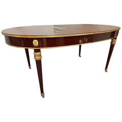 Louis XVI Maison Jansen Dining Table, Mahogany with Bronze Mounts, Four Leaves