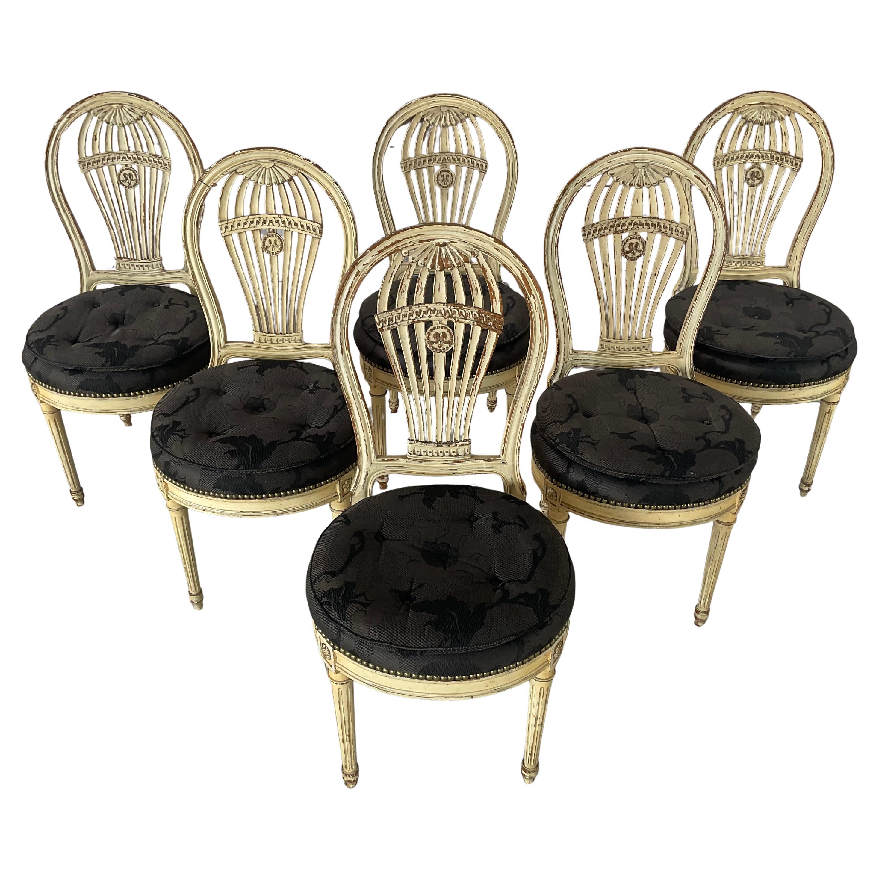 French Louis XVI Maison Jansen Style Balloon-Back Dining Chairs, Set of Six For Sale