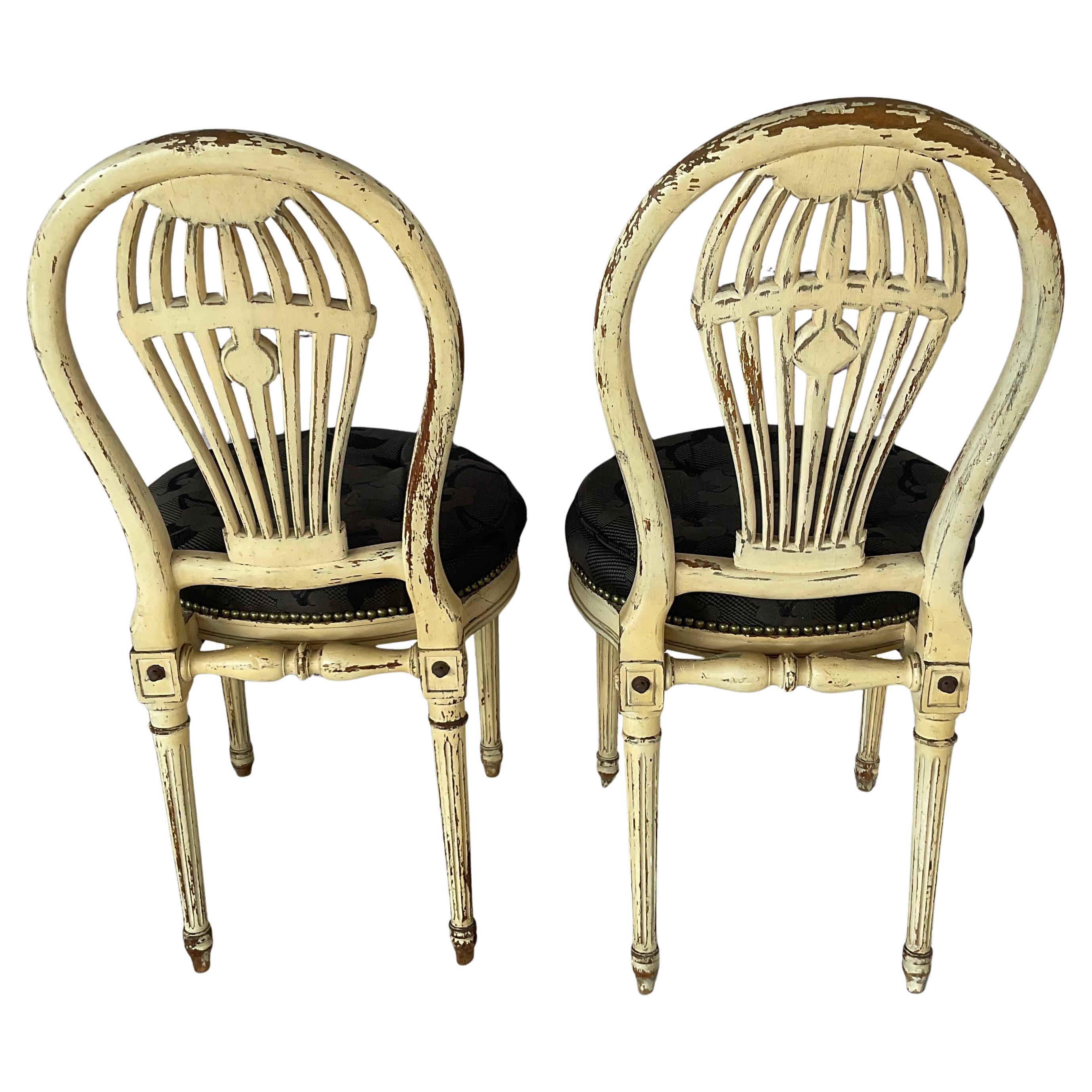 Textile Louis XVI Maison Jansen Style Balloon-Back Dining Chairs, Set of Six For Sale