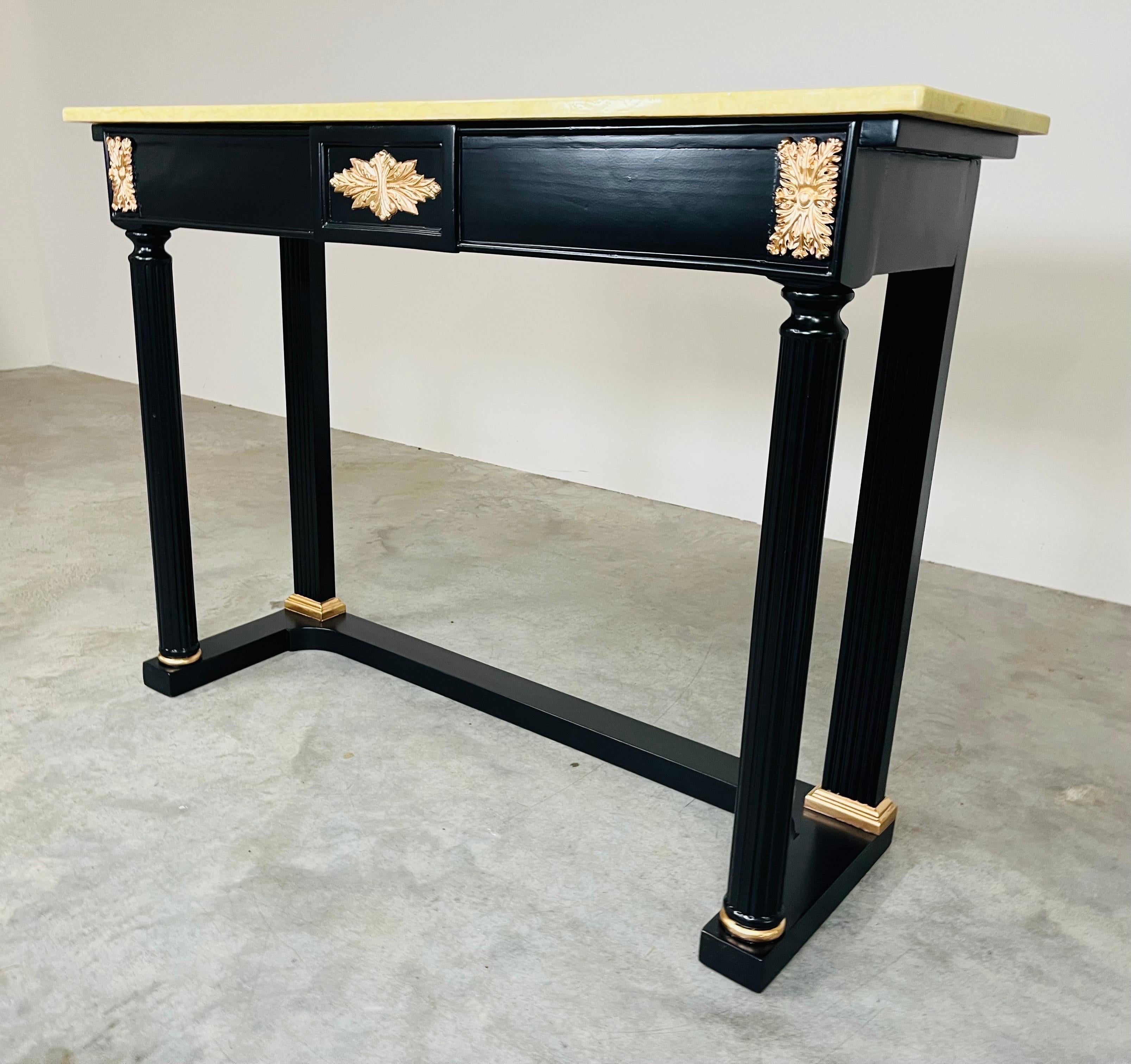 American Louis XVI Maison Jansen Style Lacquered Marble Top Console or Entryway Table For Sale