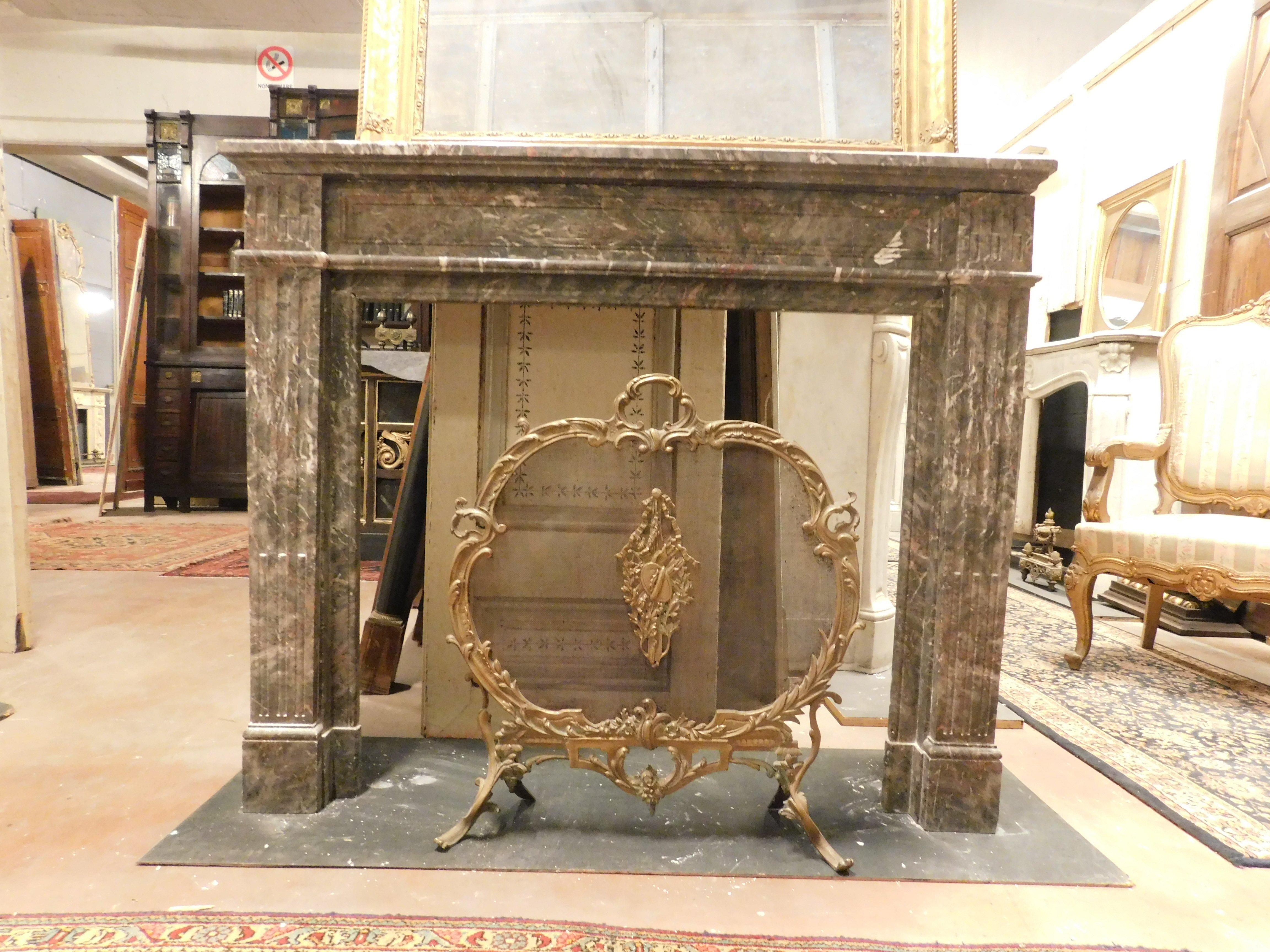 French Louis XVI Mantel Fireplace, in Gray Veined Red Marble, 18th Century France