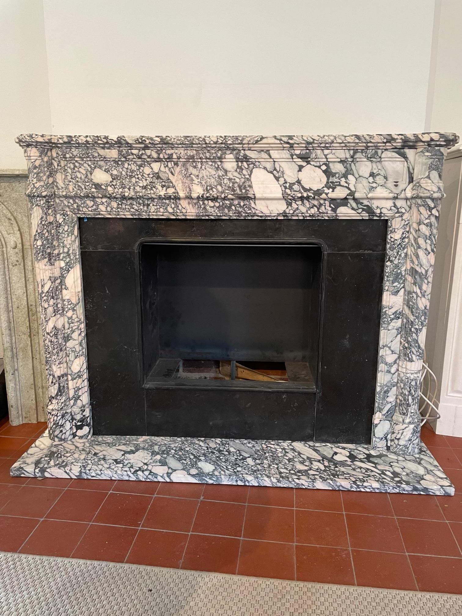 Carved Louis XVI Mantel in Breccia Marble For Sale