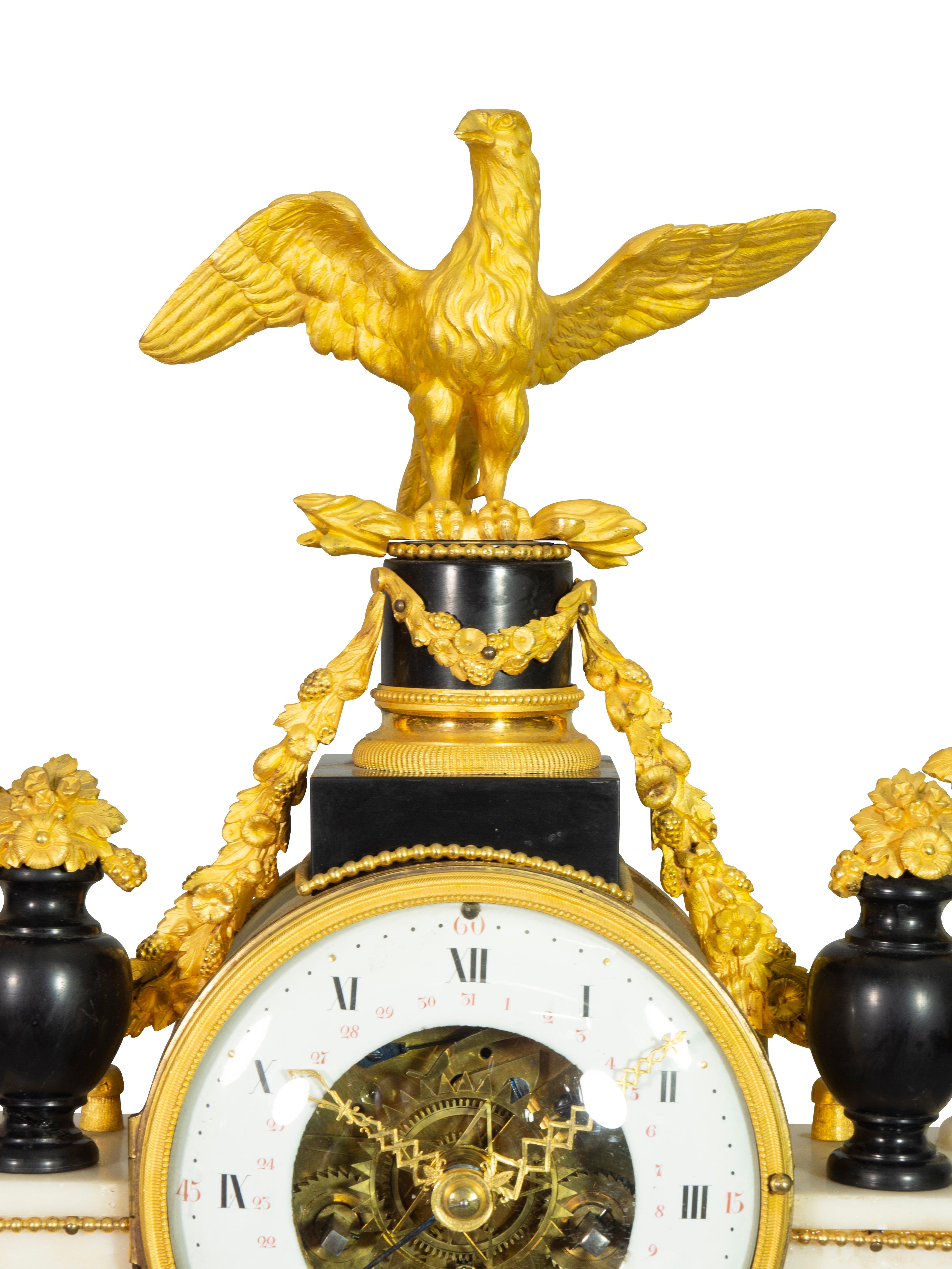 French Louis XVI Marble And Ormolu Portico Clock For Sale