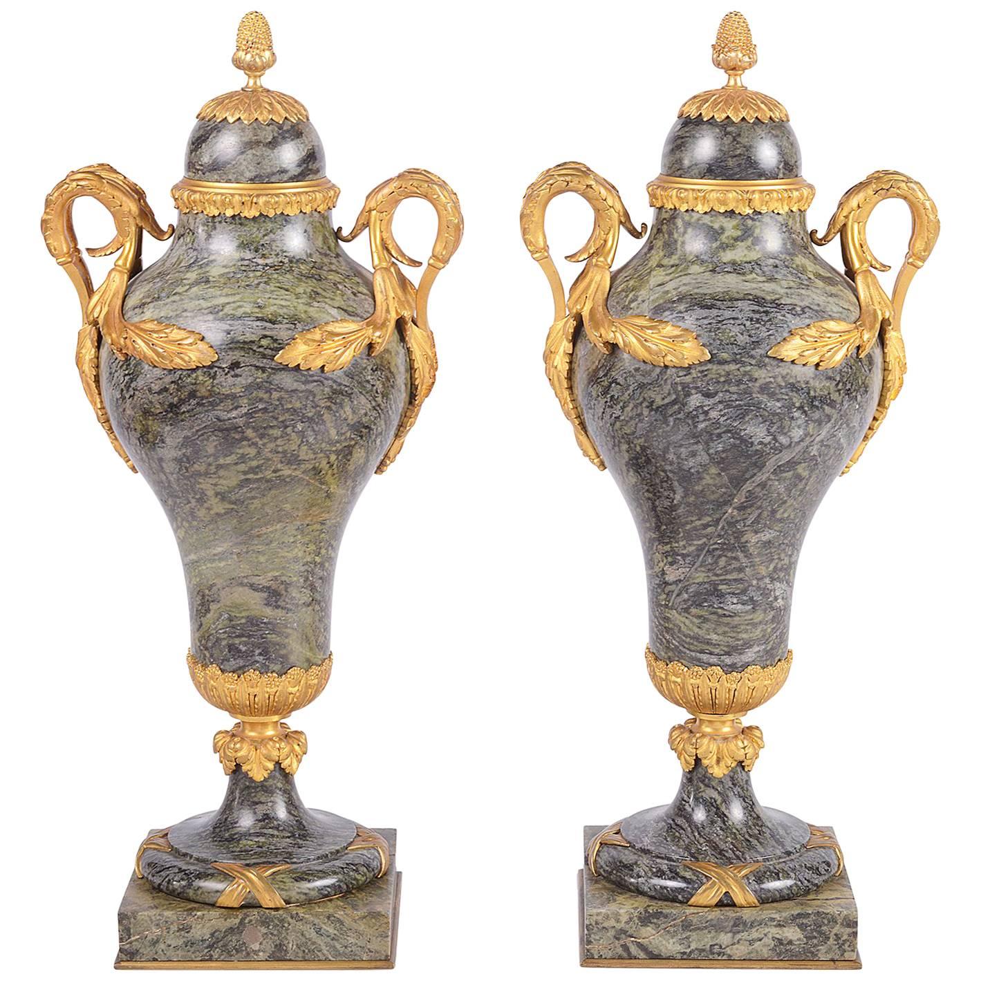 Louis XVI Marble Lidded Urns, 19th Century
