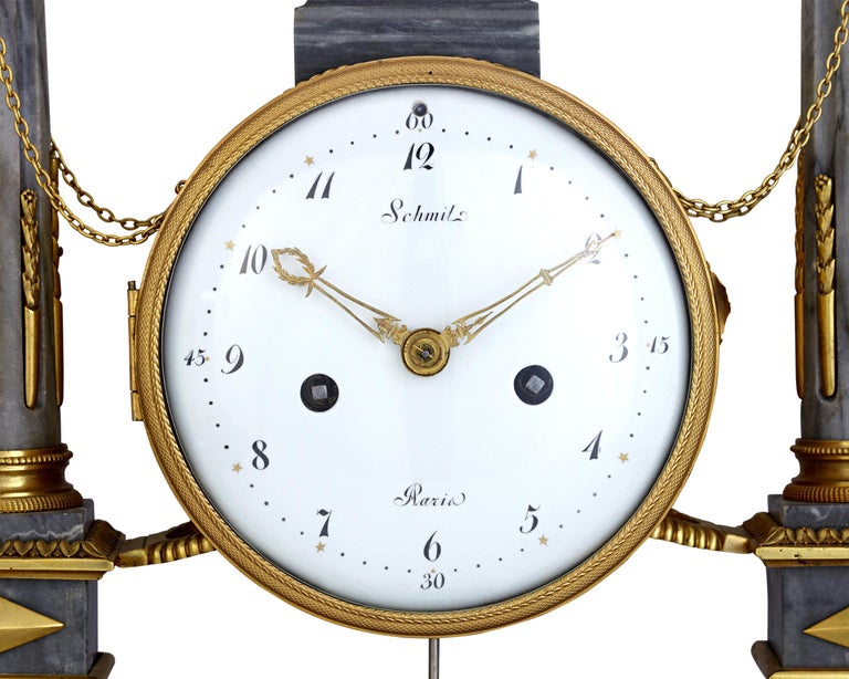 Gilt Louis XVI Marble Mantle Clock by Jean-Nicolas Schmit For Sale
