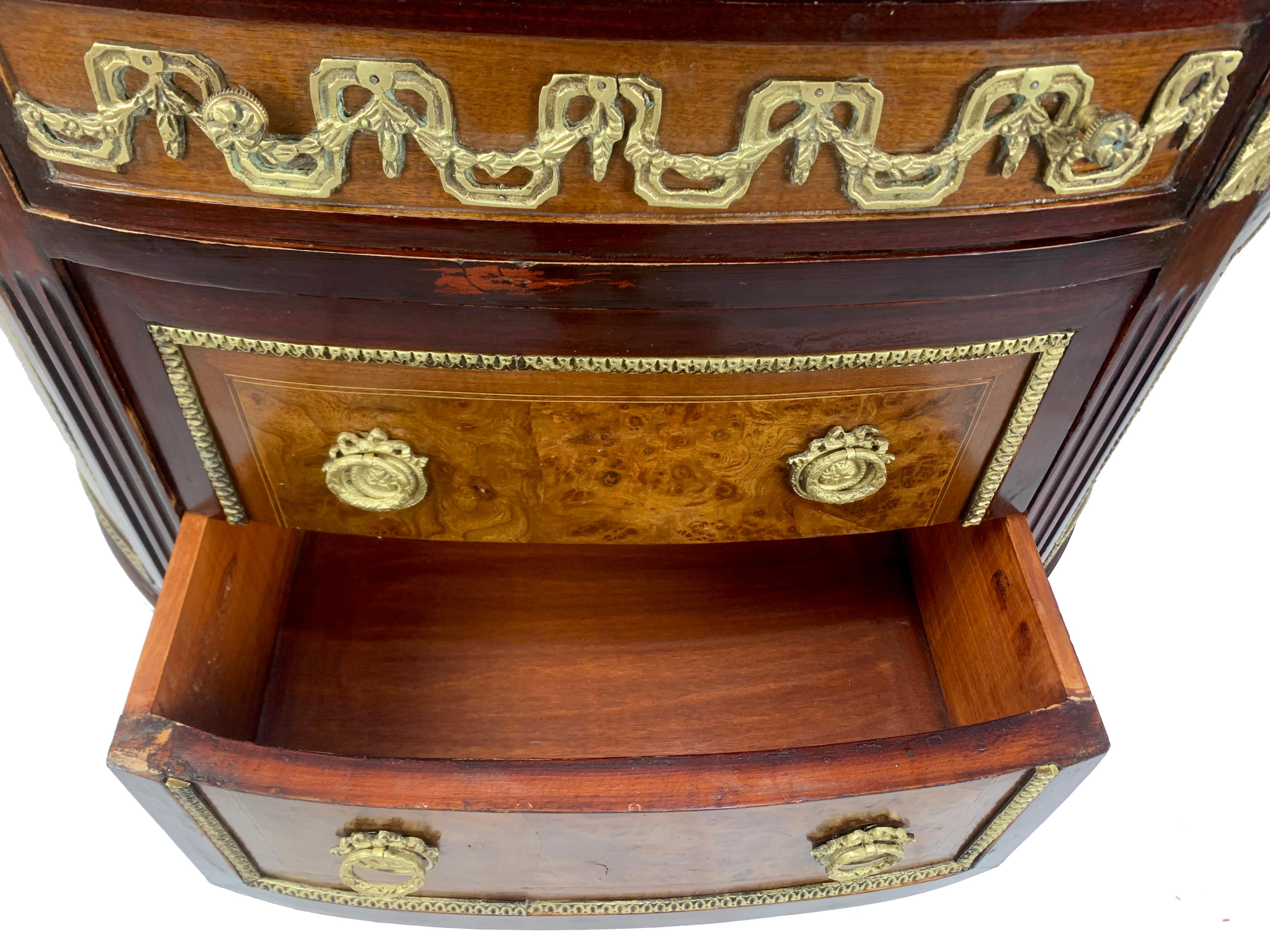 Gilt Louis XVI Marble-Top and Bronze Demilune Commode Chest