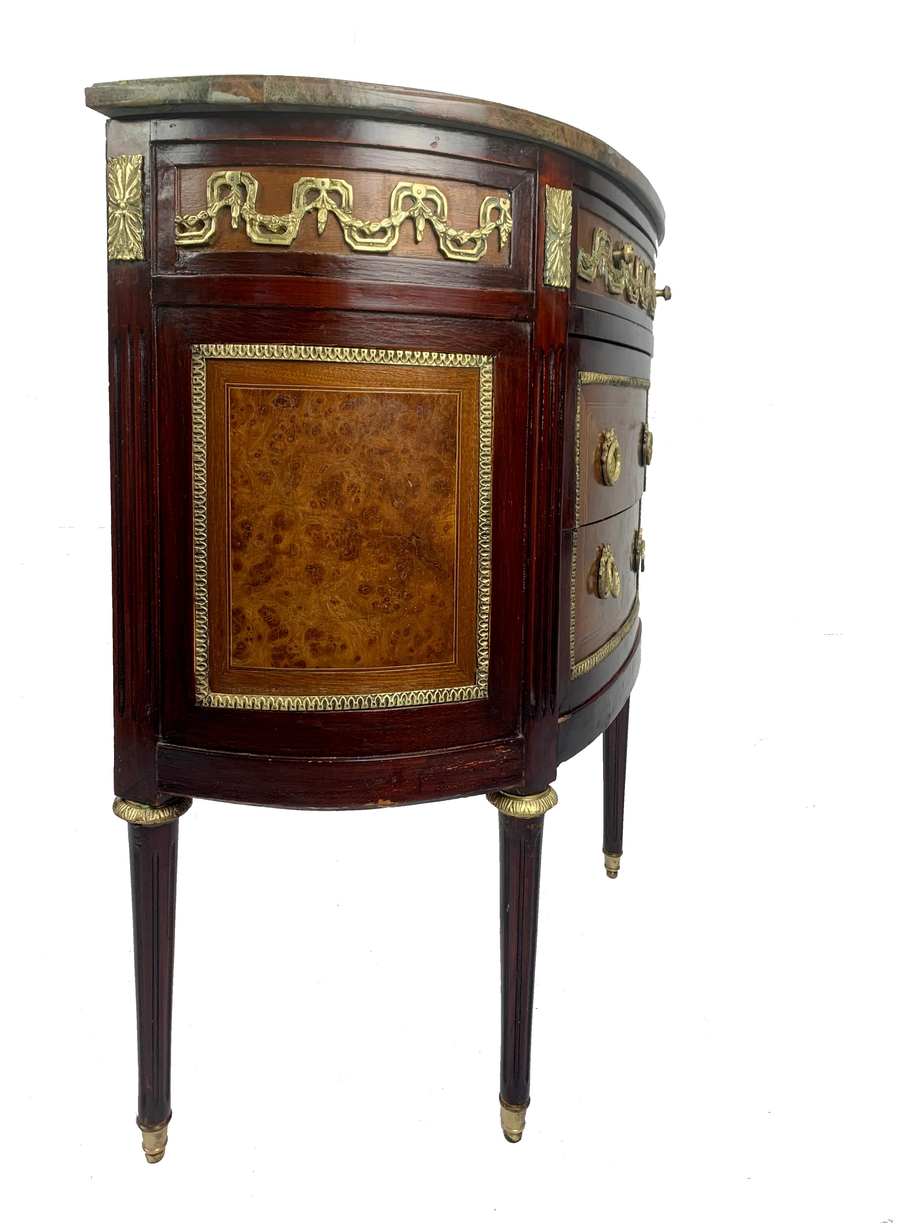 Louis XVI Marble-Top and Bronze Demilune Commode Chest 2