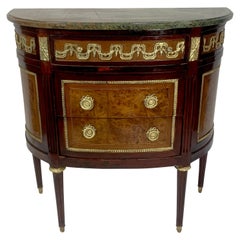 Louis XVI Marble-Top and Bronze Demilune Commode Chest