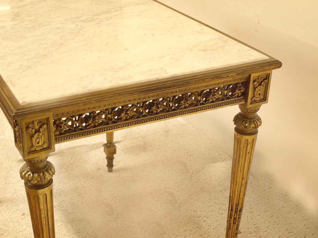 Hand-Carved Louis XVI Marble Top Center Table For Sale