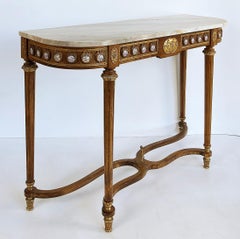 Louis XVI Marble Top Console Table, Gilt Bronze, Porcelain Hand-painted Plaques