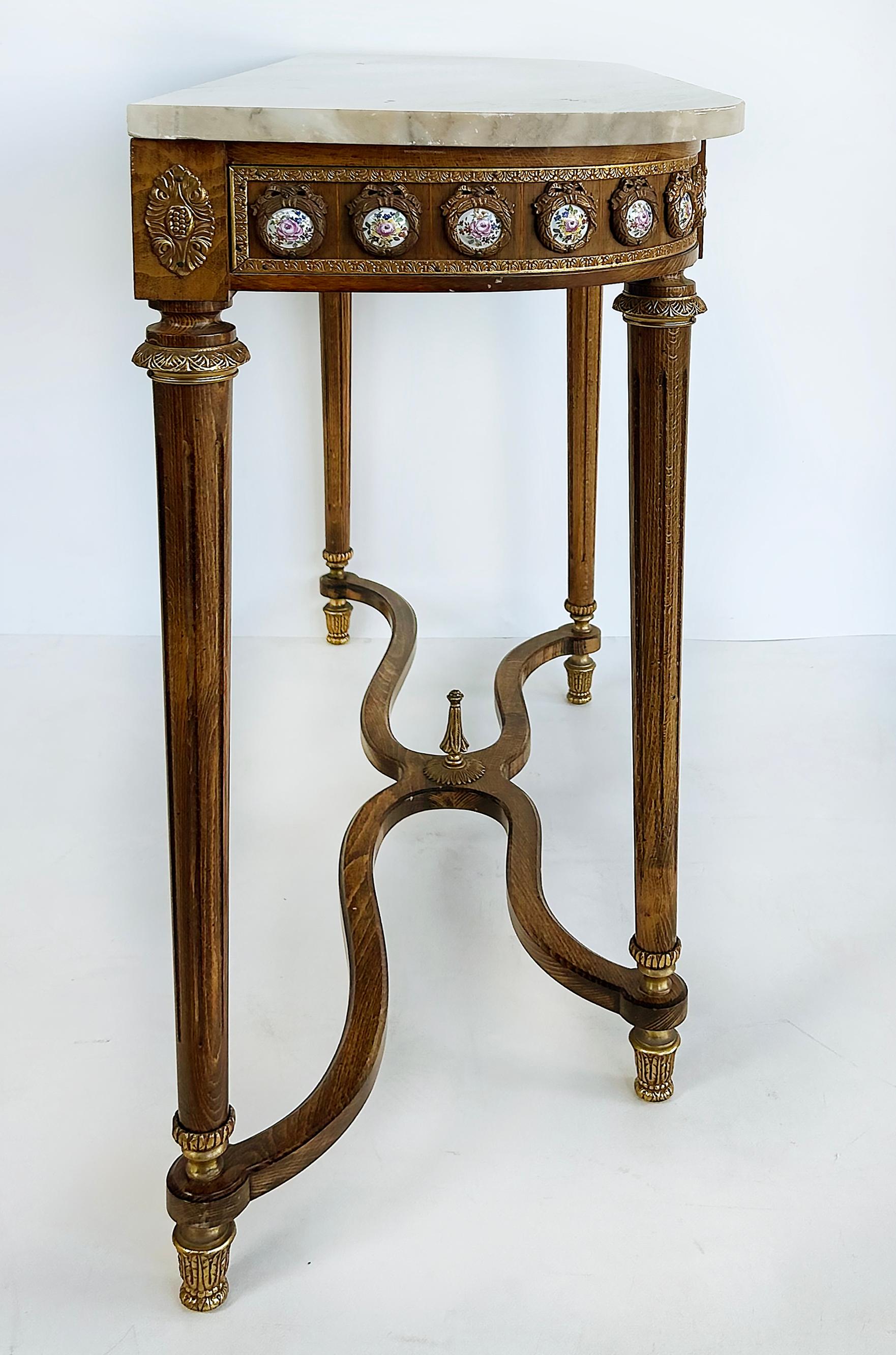 Louis XVI Marble Top Console Table, Gilt Bronze, Porcelain Hand-painted Plaques en vente 1