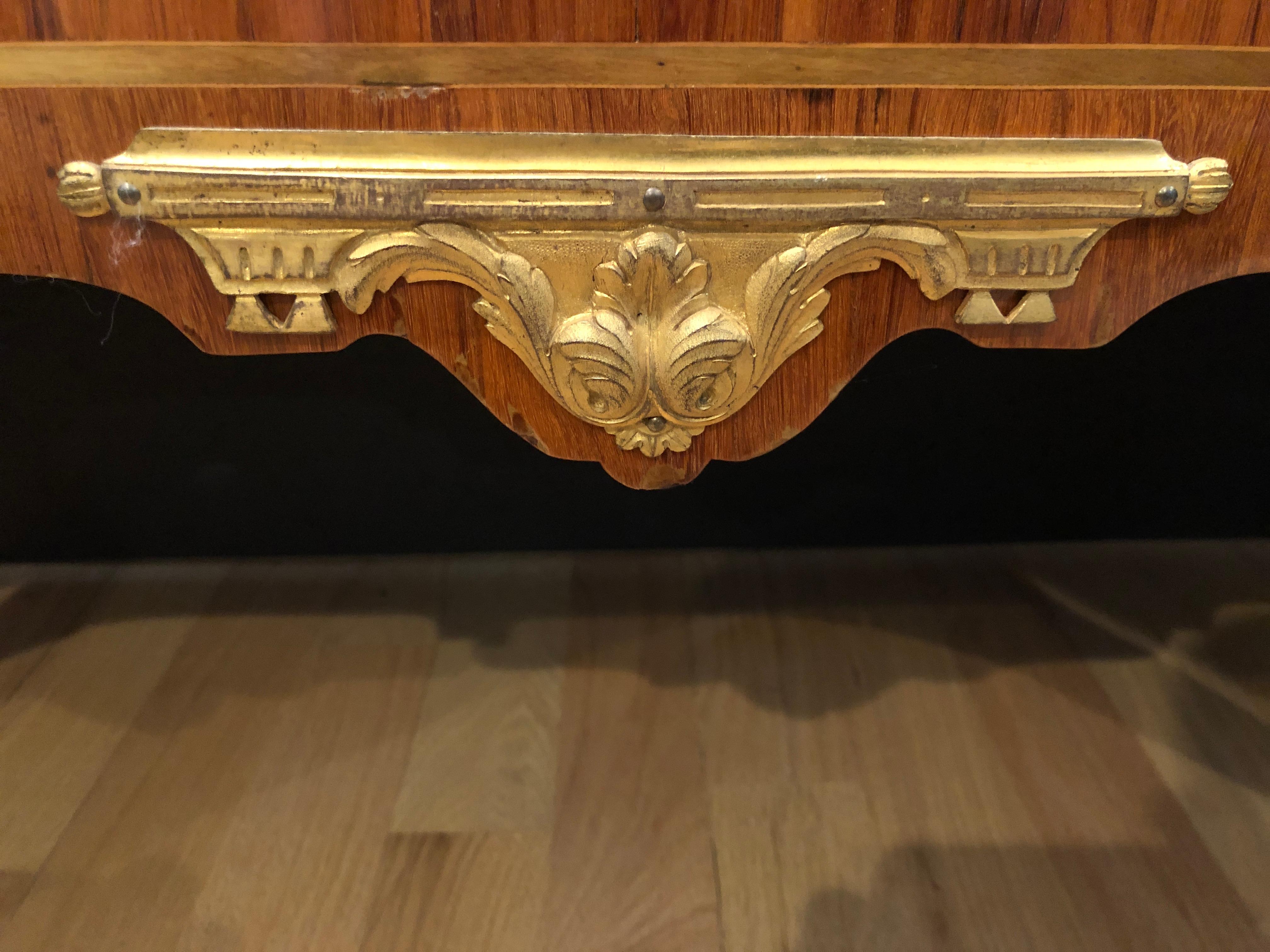 Gilt Louis XVI Marble-Top Marquetry Commode, 19th Century, France