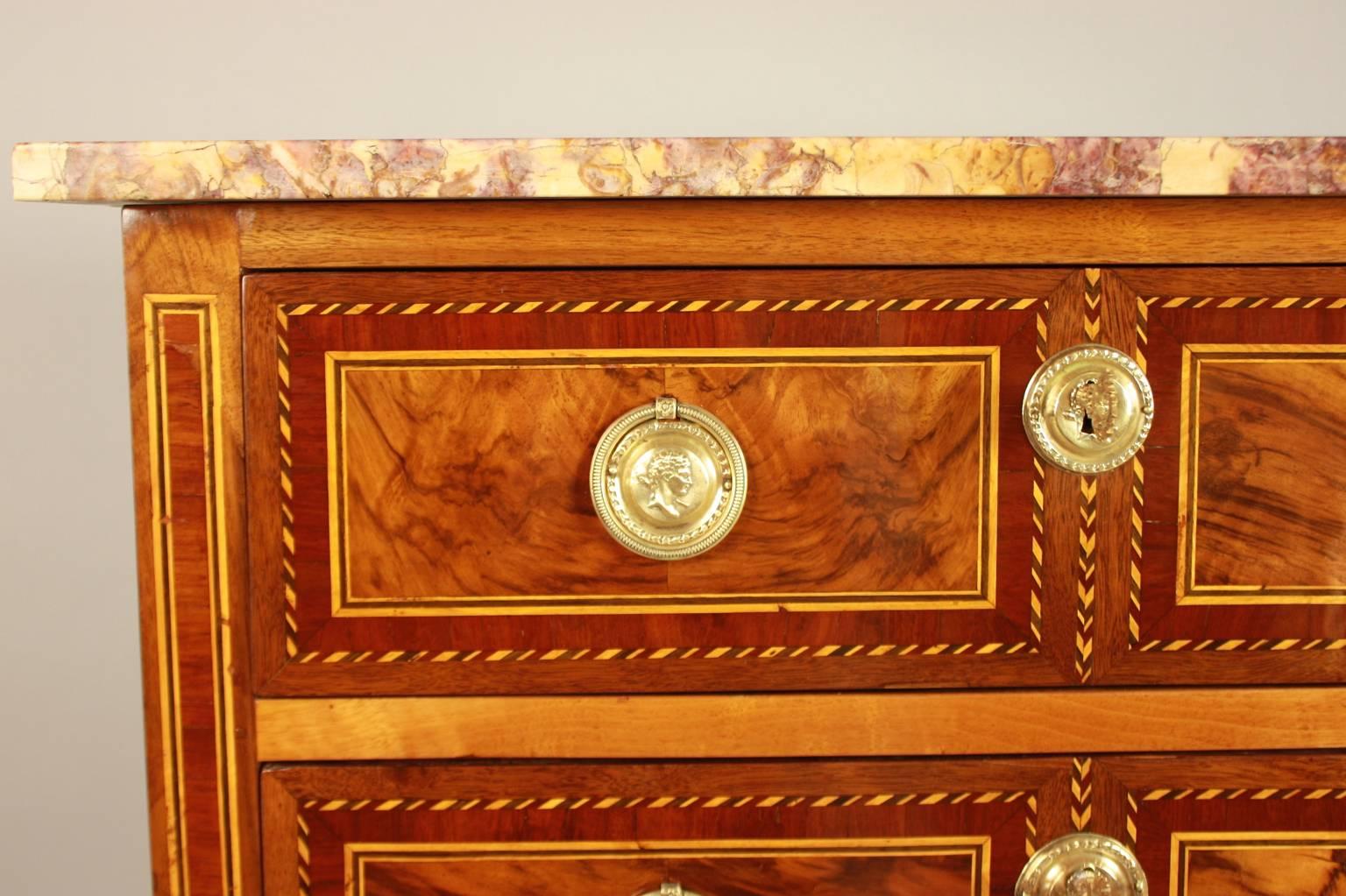 French Louis XVI Marquetry Commode or Chest of Drawer, Stamped by Jean Demoulin
