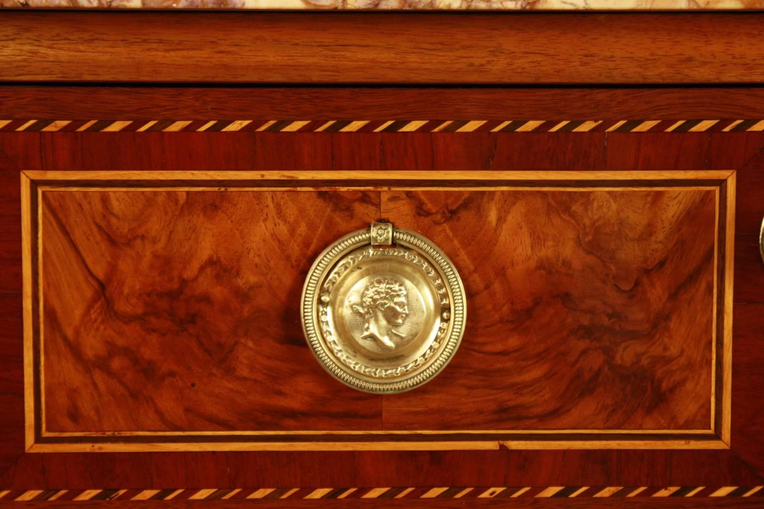 Gilt Louis XVI Marquetry Commode or Chest of Drawer, Stamped by Jean Demoulin