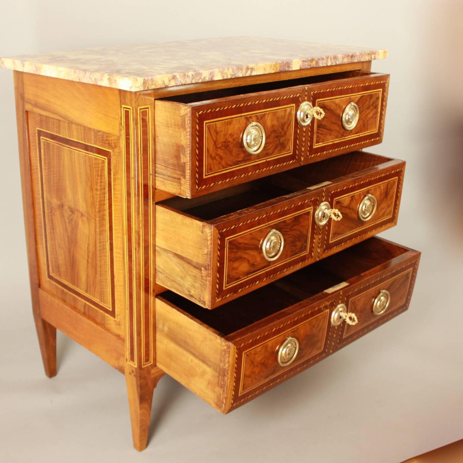 Late 18th Century Louis XVI Marquetry Commode or Chest of Drawer, Stamped by Jean Demoulin
