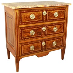 Louis XVI Marquetry Commode or Chest of Drawer, Stamped by Jean Demoulin