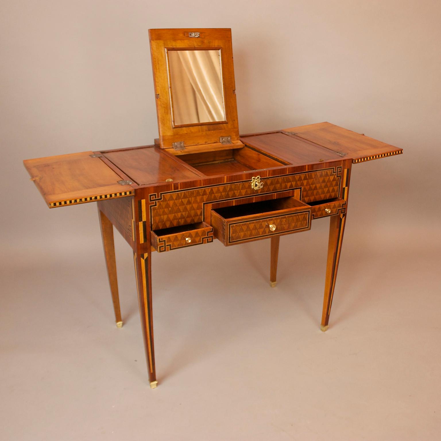 Gilt 18th Century Louis XVI Geometrical Marquetry Dressing Table or 'Perruquiere'