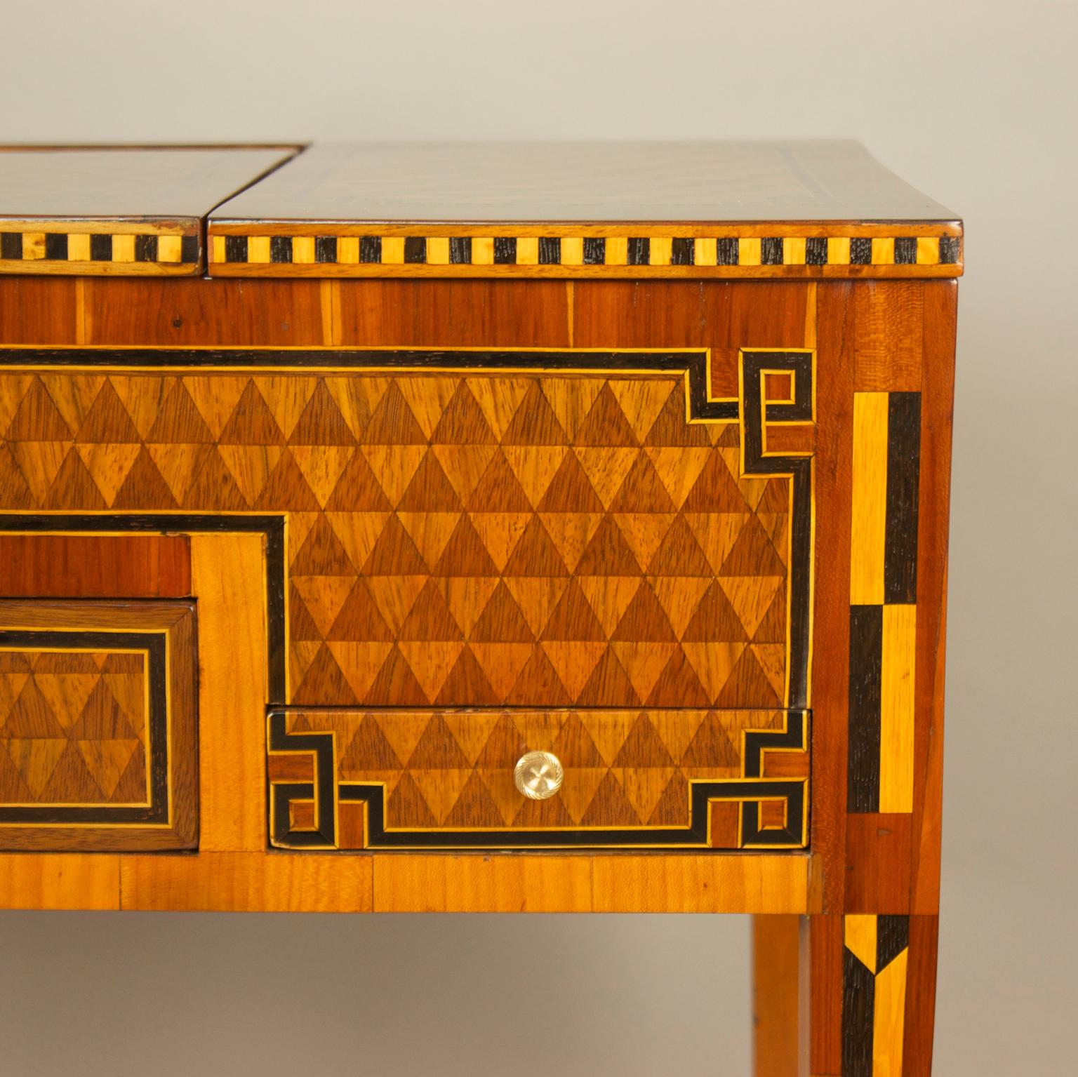 Bronze 18th Century Louis XVI Geometrical Marquetry Dressing Table or 'Perruquiere'