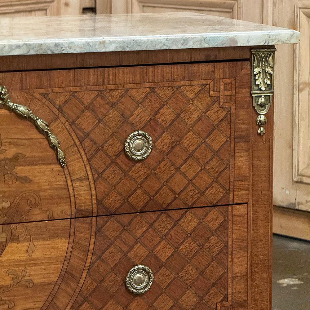 Louis XVI Marquetry Marble Top Commode with Bronze Mounts For Sale 4