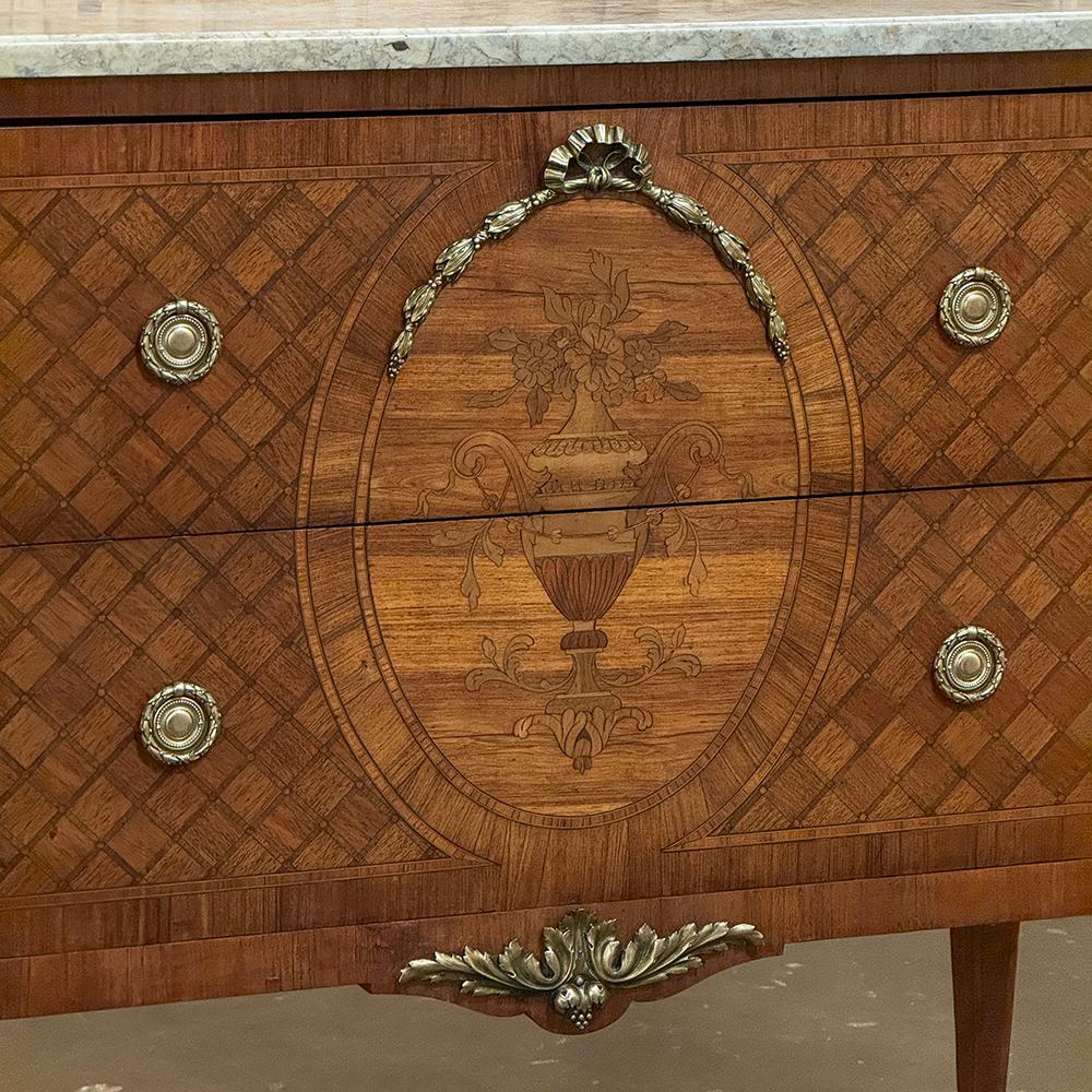 Louis XVI Marquetry Marble Top Commode with Bronze Mounts For Sale 3