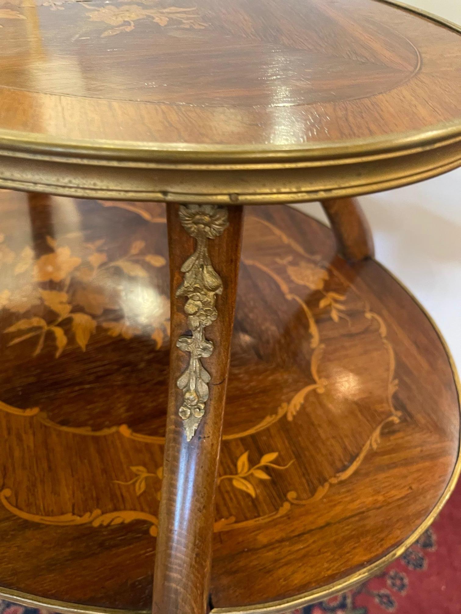 Louis XVI Marquetry Two Tier Side Table with Gilt Bronze Mounts, 20th Century For Sale 6