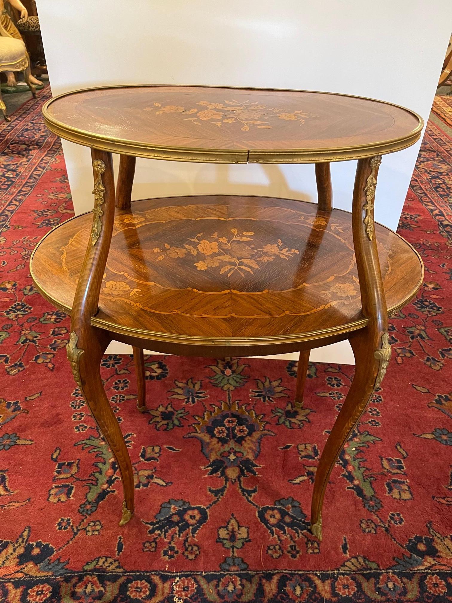 Louis XVI Marquetry Two Tier Side Table with Gilt Bronze Mounts, 20th Century For Sale 1