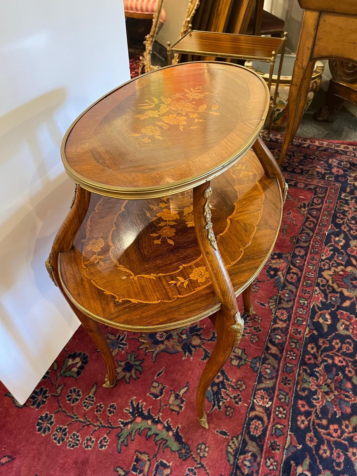 Louis XVI Marquetry Two Tier Side Table with Gilt Bronze Mounts, 20th Century For Sale 2
