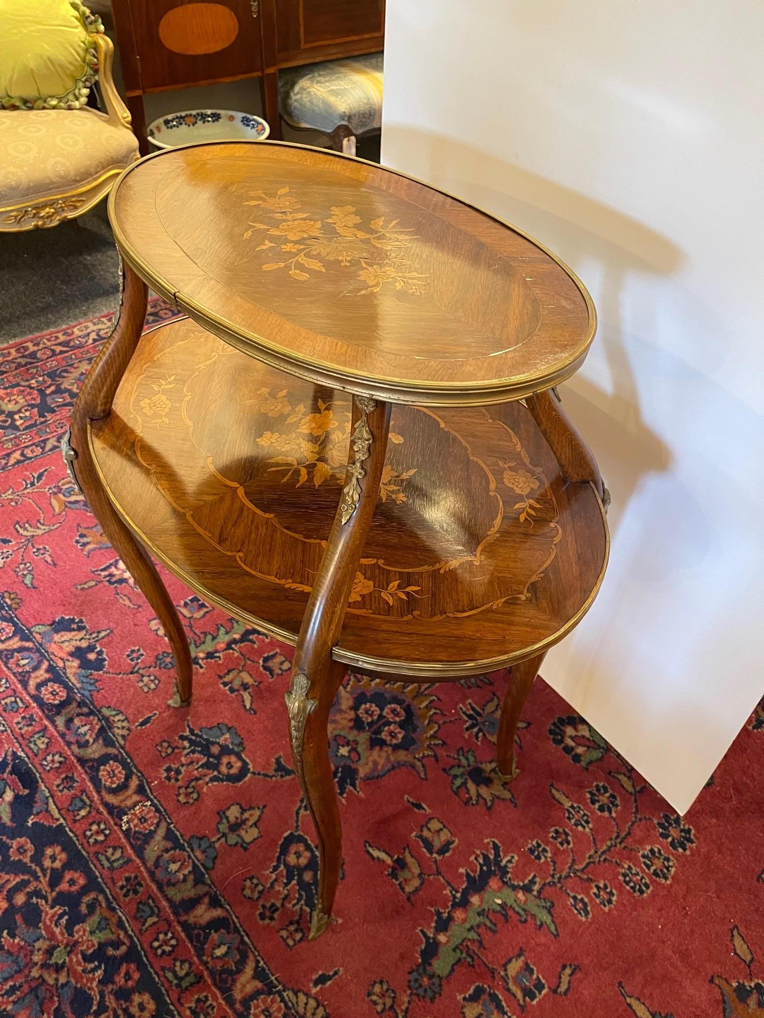 Louis XVI Marquetry Two Tier Side Table with Gilt Bronze Mounts, 20th Century For Sale 3