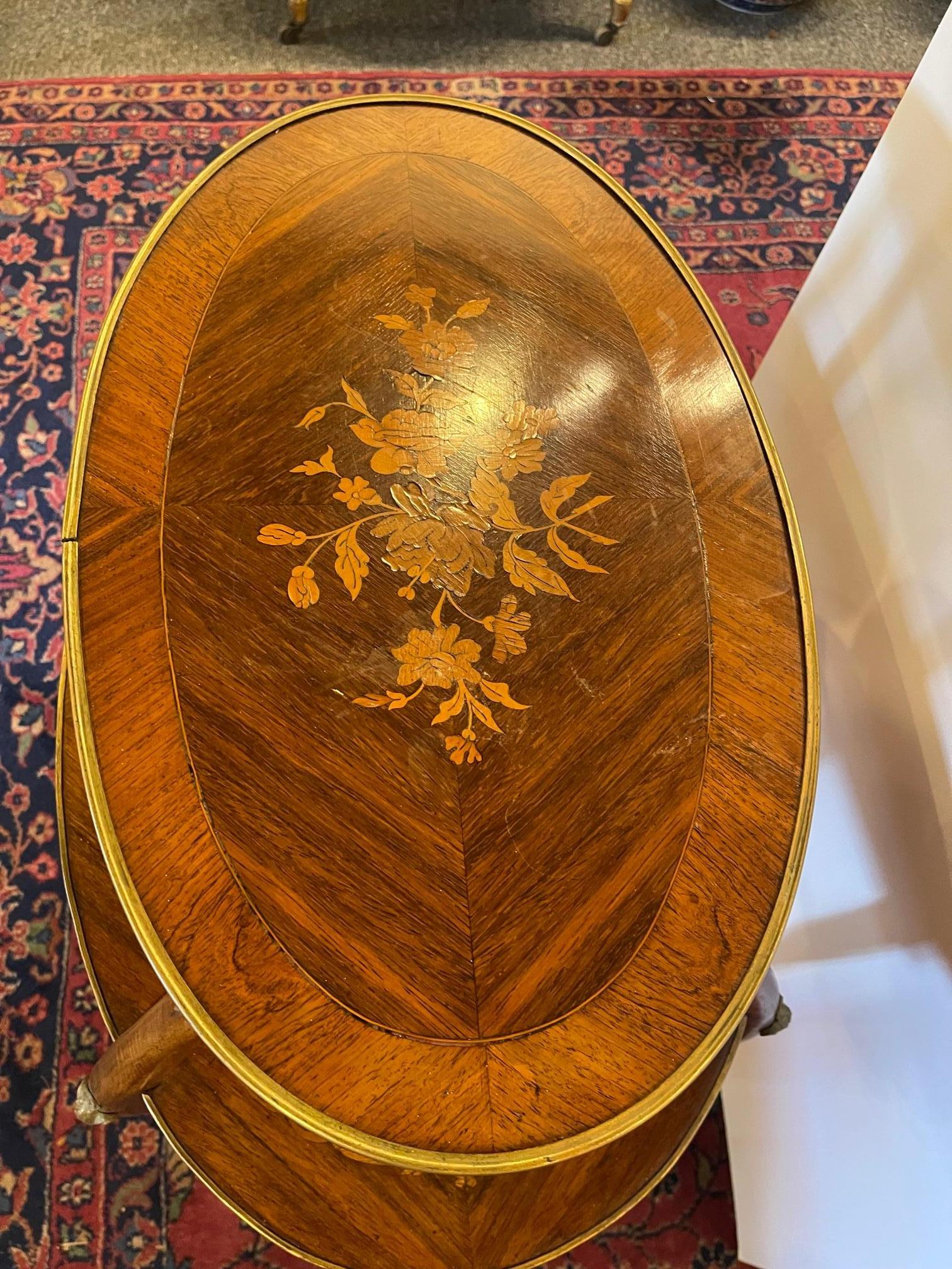 Louis XVI Marquetry Two Tier Side Table with Gilt Bronze Mounts, 20th Century For Sale 4