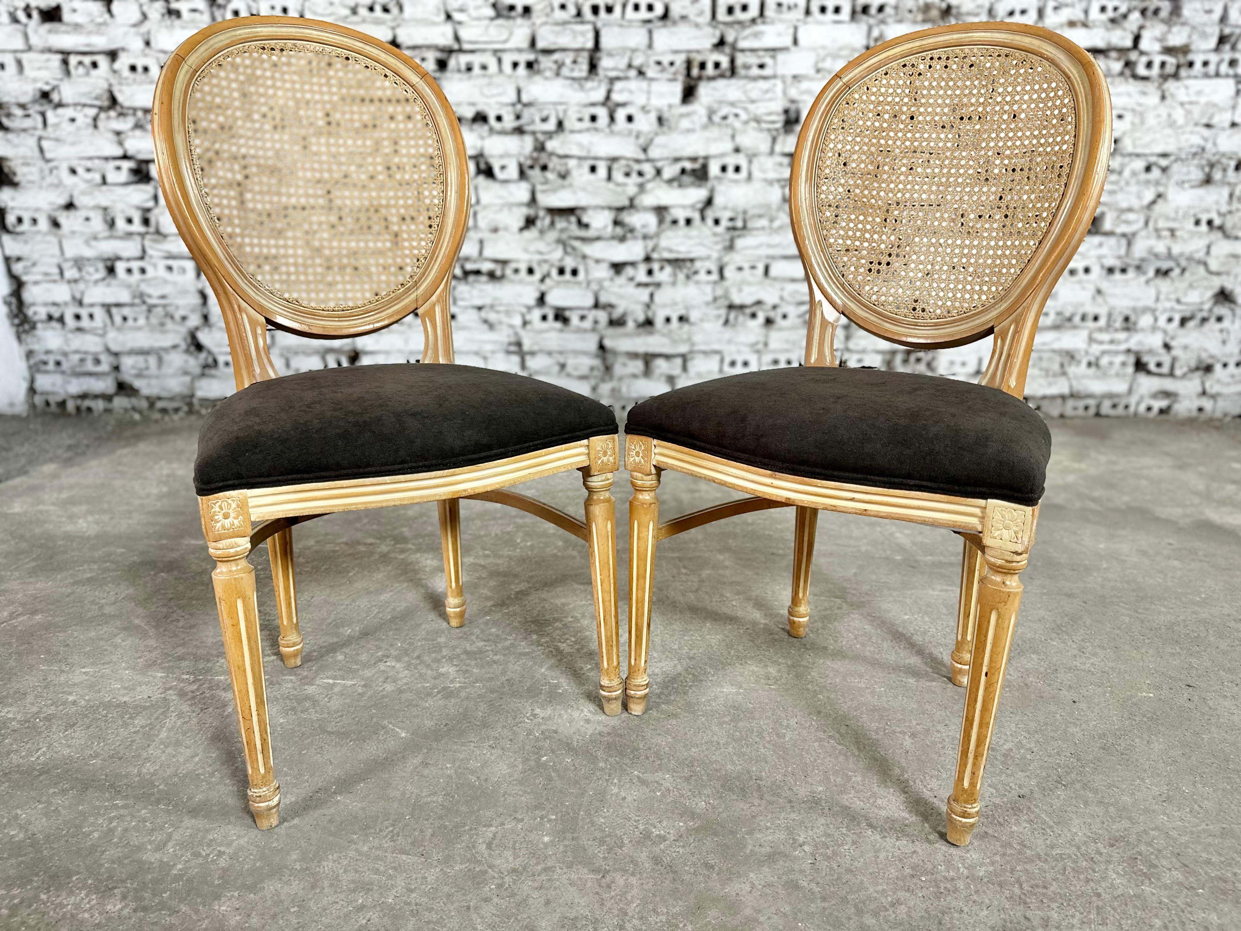 Louis XVI Medallion Cane Back Dining Chairs, Reupholstered - Set of 12 4