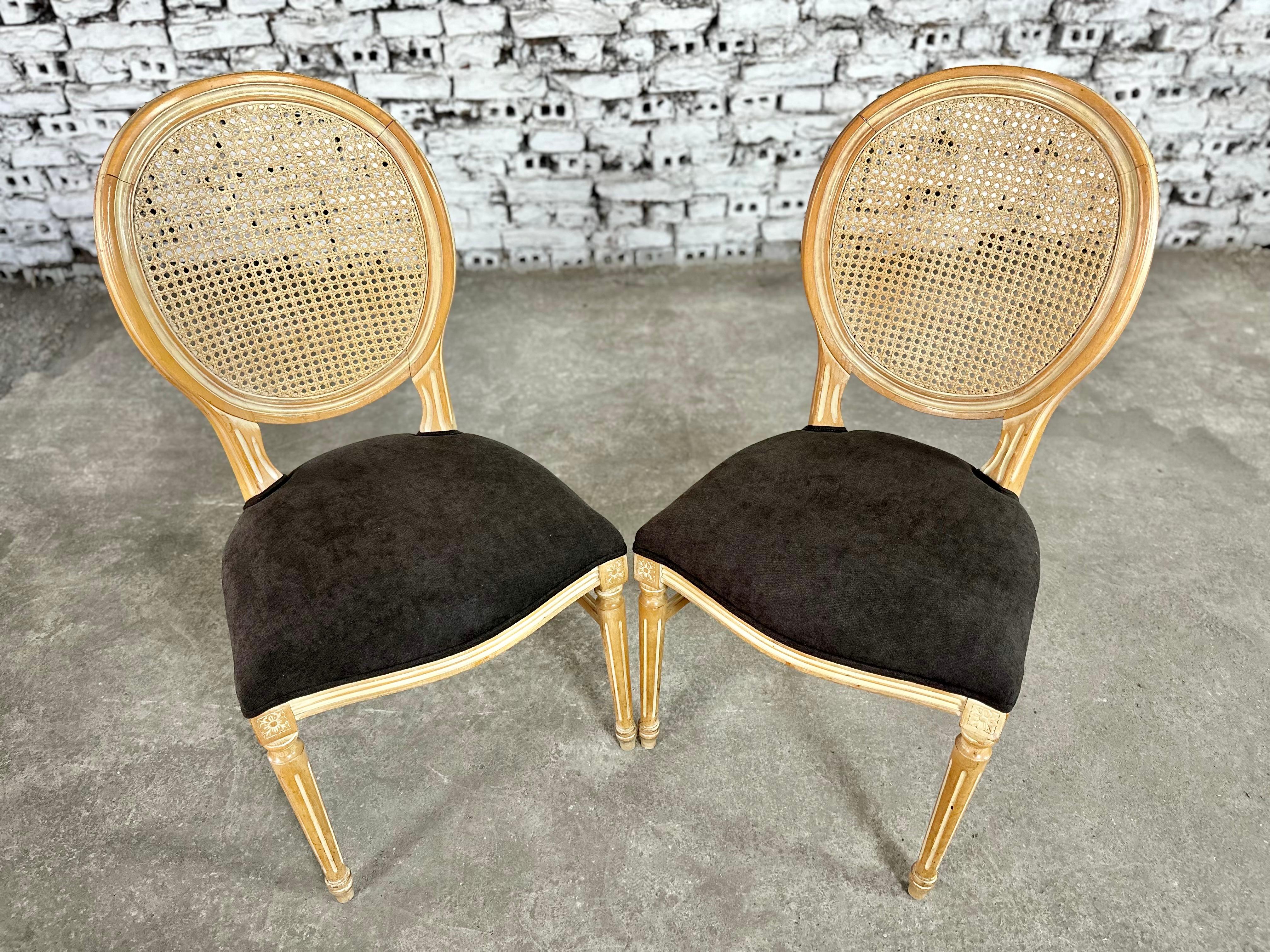 Louis XVI Medallion Cane Back Dining Chairs, Reupholstered - Set of 12 5