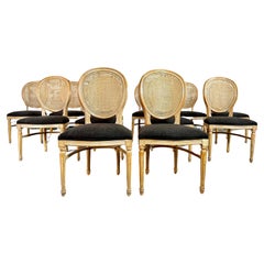 Louis XVI Medallion Cane Back Dining Chairs, Reupholstered - Set of 12