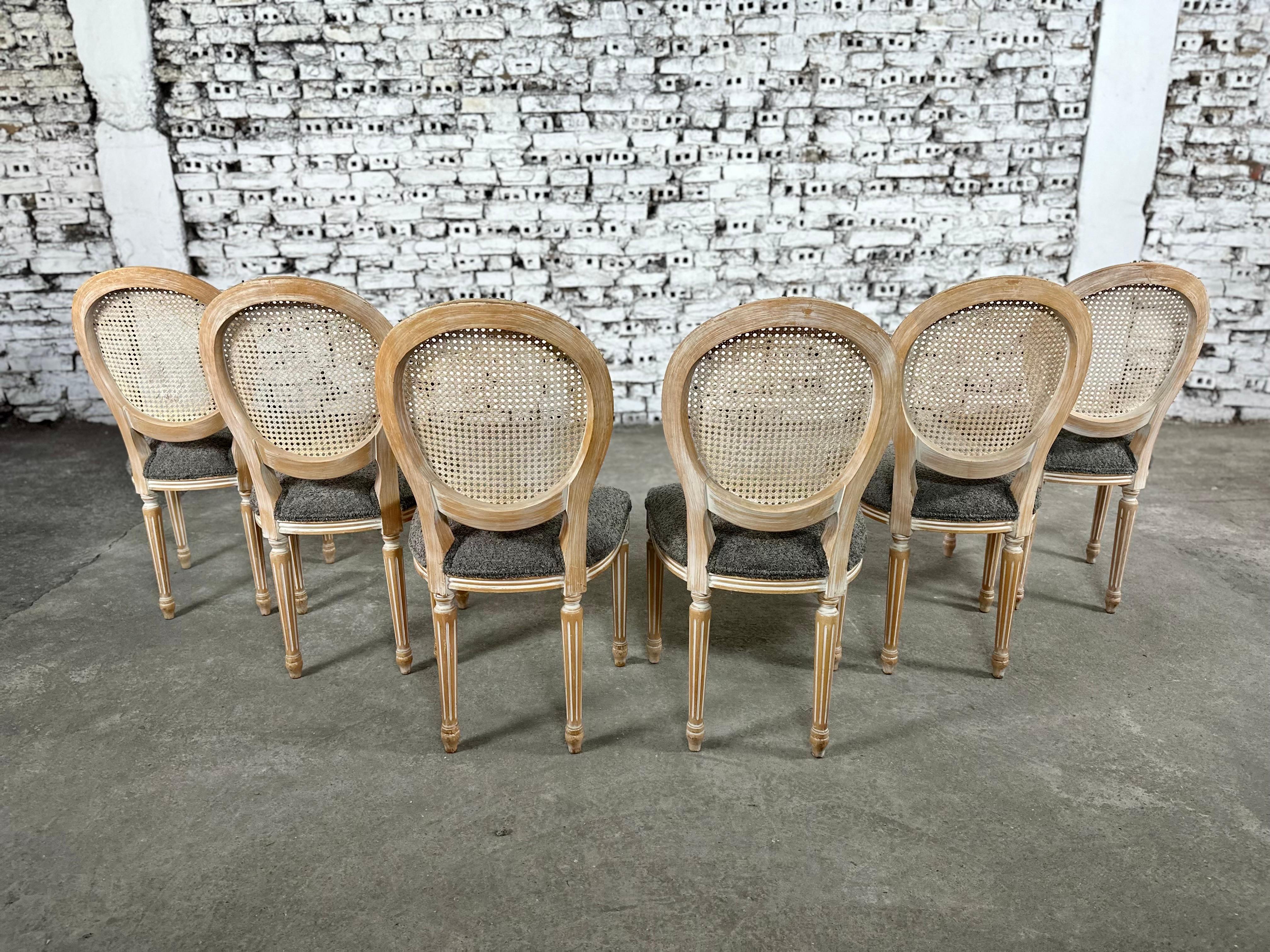 Louis XVI Medallion Cane Back Dining Chairs, Reupholstered - Set of 6 10