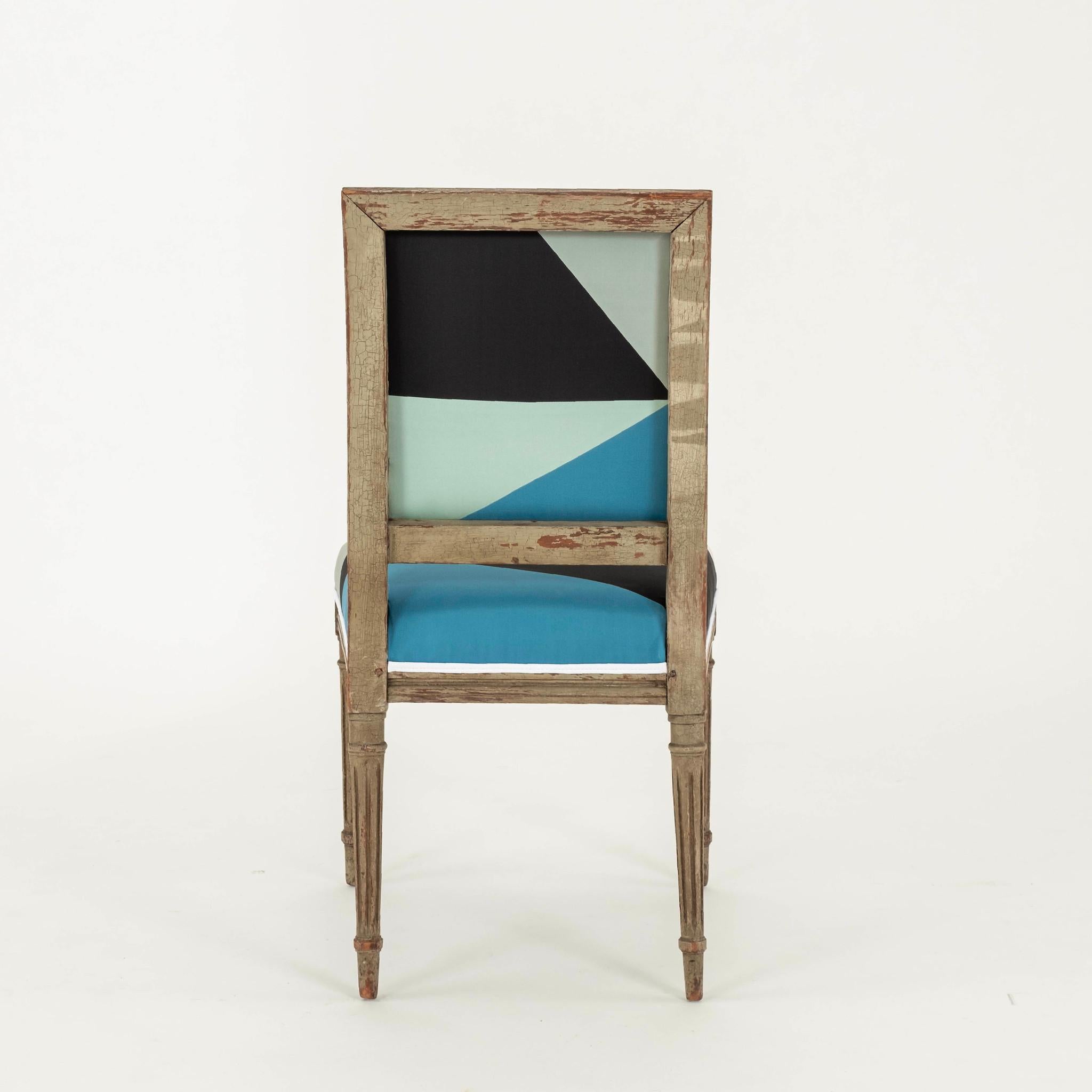 Louis XVI.  Miles Redd Cubist Silk Side Chair (Gemalt)
