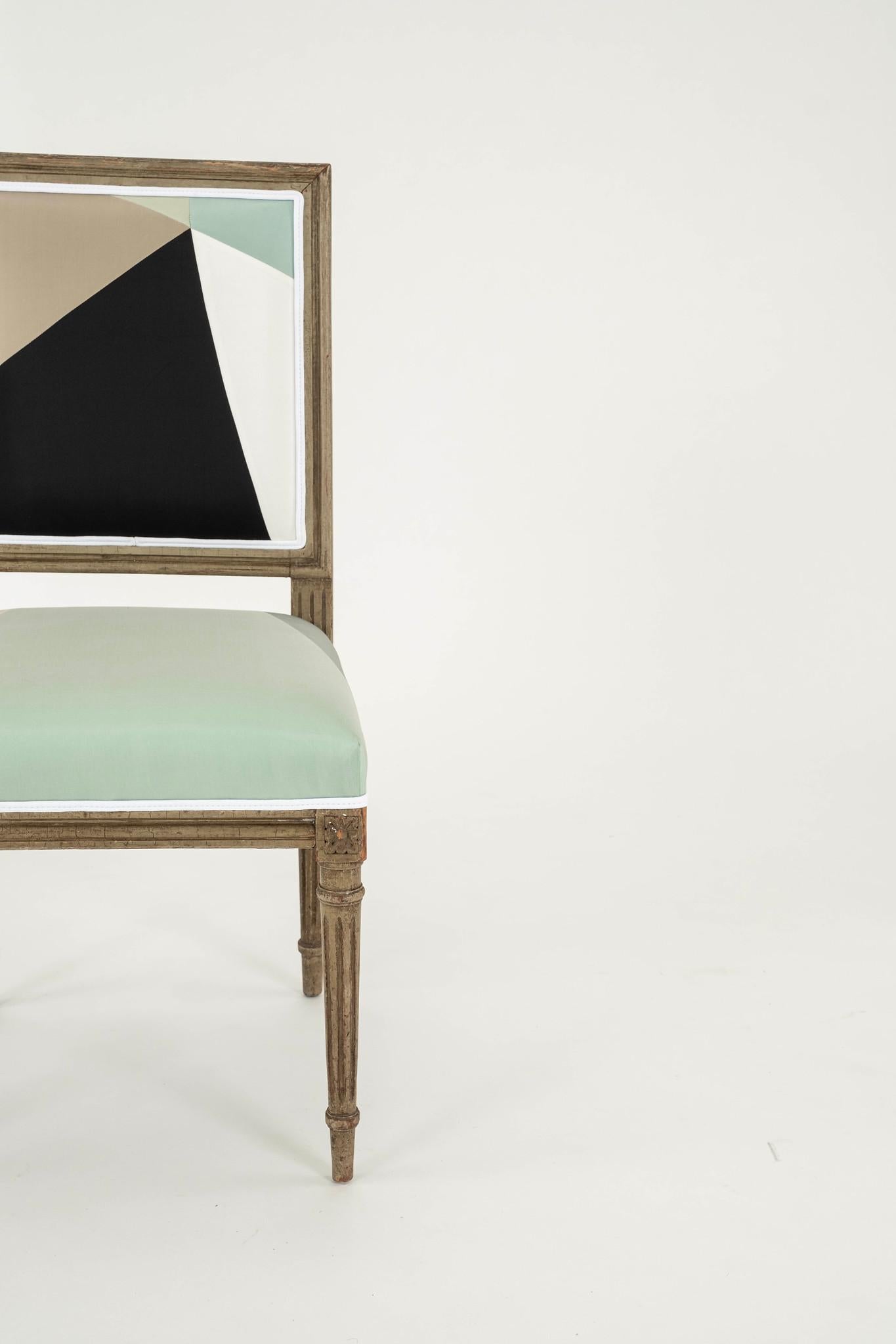 Louis XVI Miles Redd Cubist Silk Side Chair For Sale 1