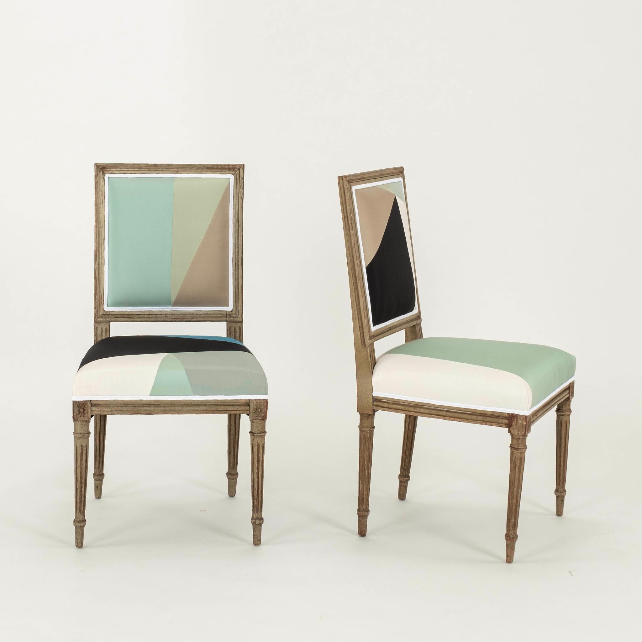 Louis XVI Miles Redd Cubist Silk Side Chair For Sale 2