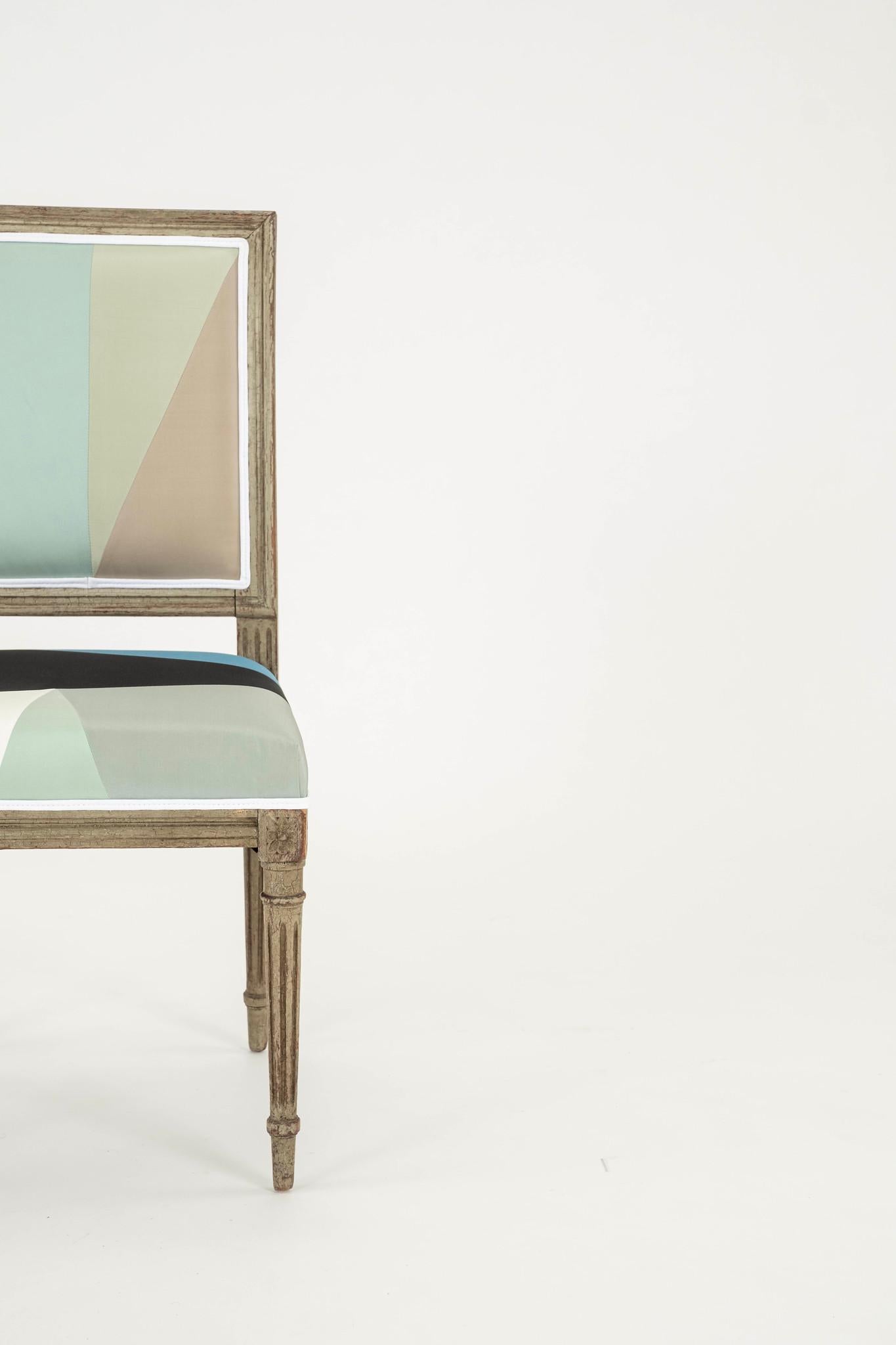 Louis XVI  Miles Redd Cubist Silk Side Chair For Sale 2