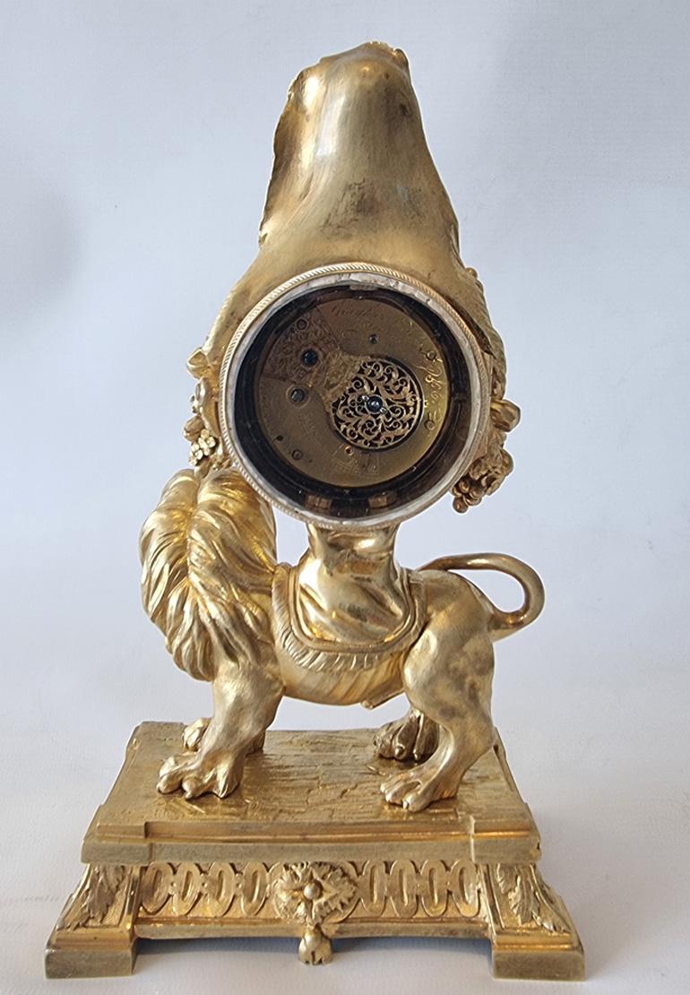 Louis XVI Miniature Ormolu  Mantle Clock of a Lion by Philippe Pajot In Good Condition For Sale In London, GB