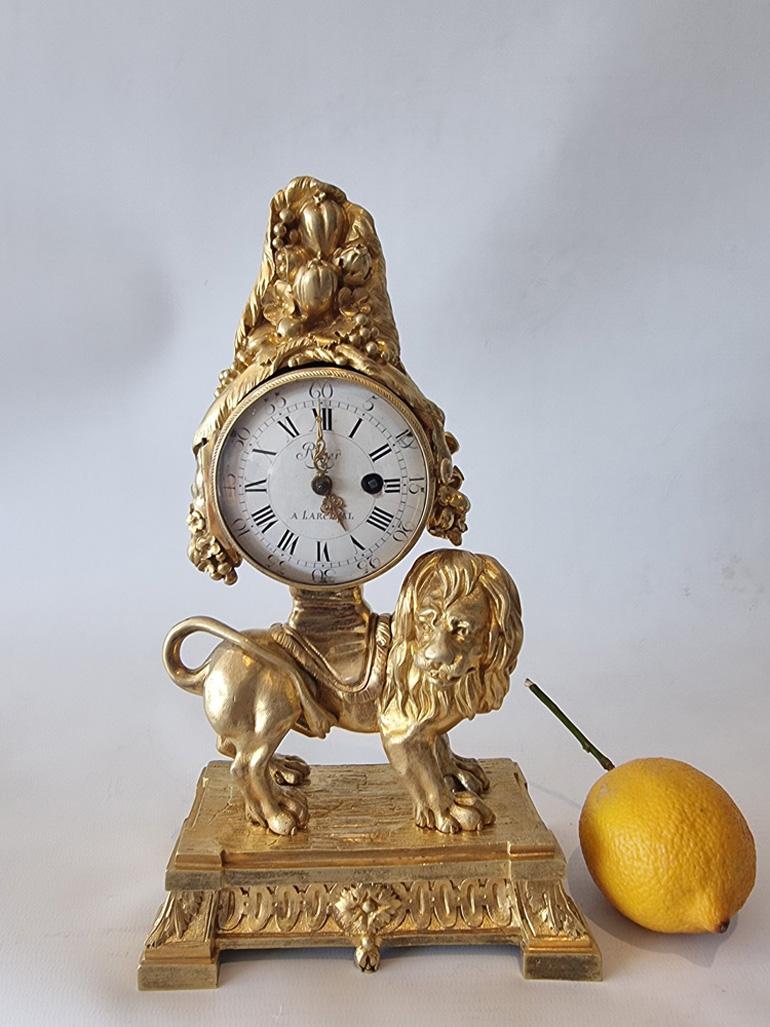 Louis XVI Miniature Ormolu  Mantle Clock of a Lion by Philippe Pajot For Sale 1