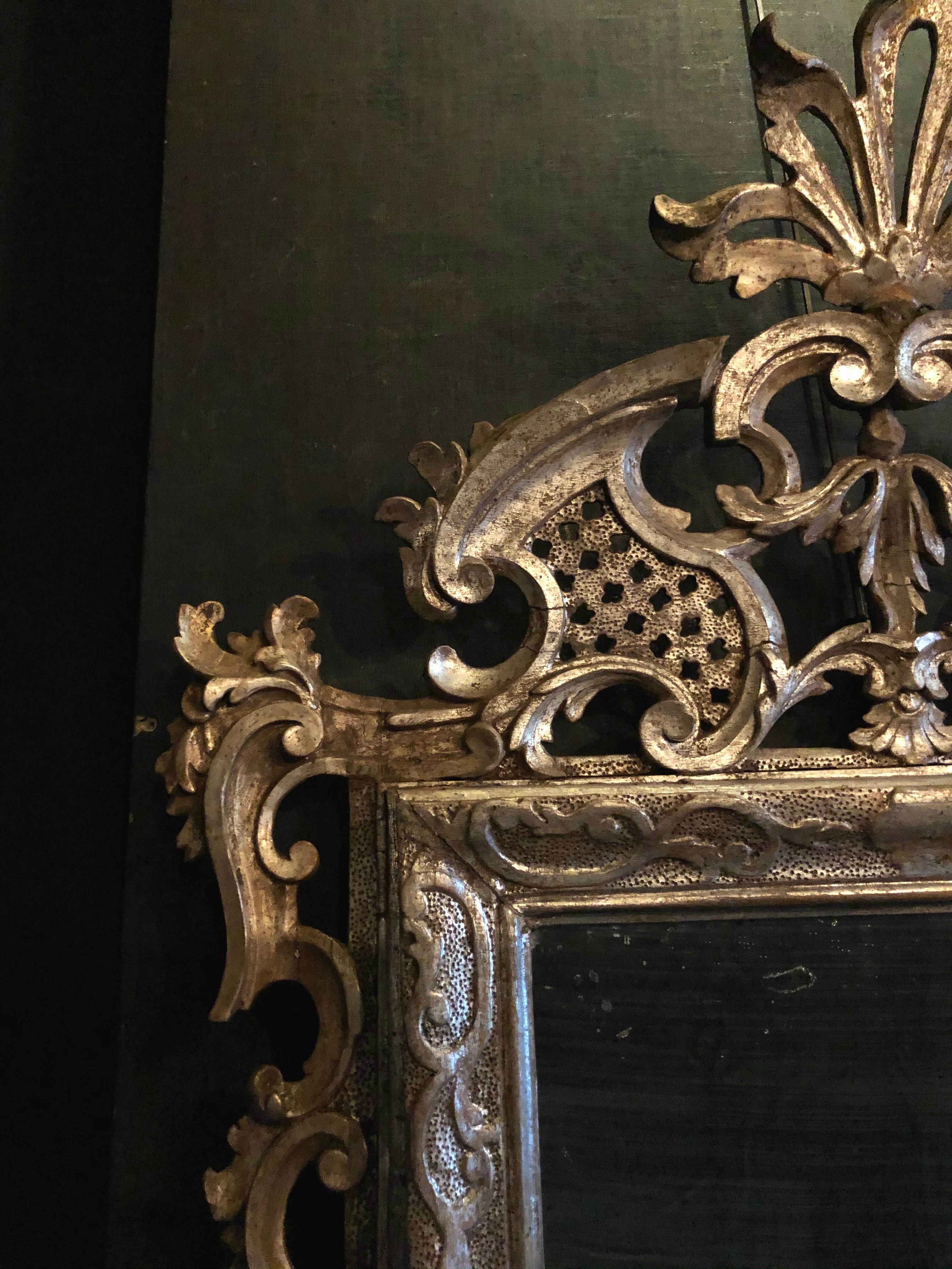 French Louis XVI Mirror, Silver Patina For Sale